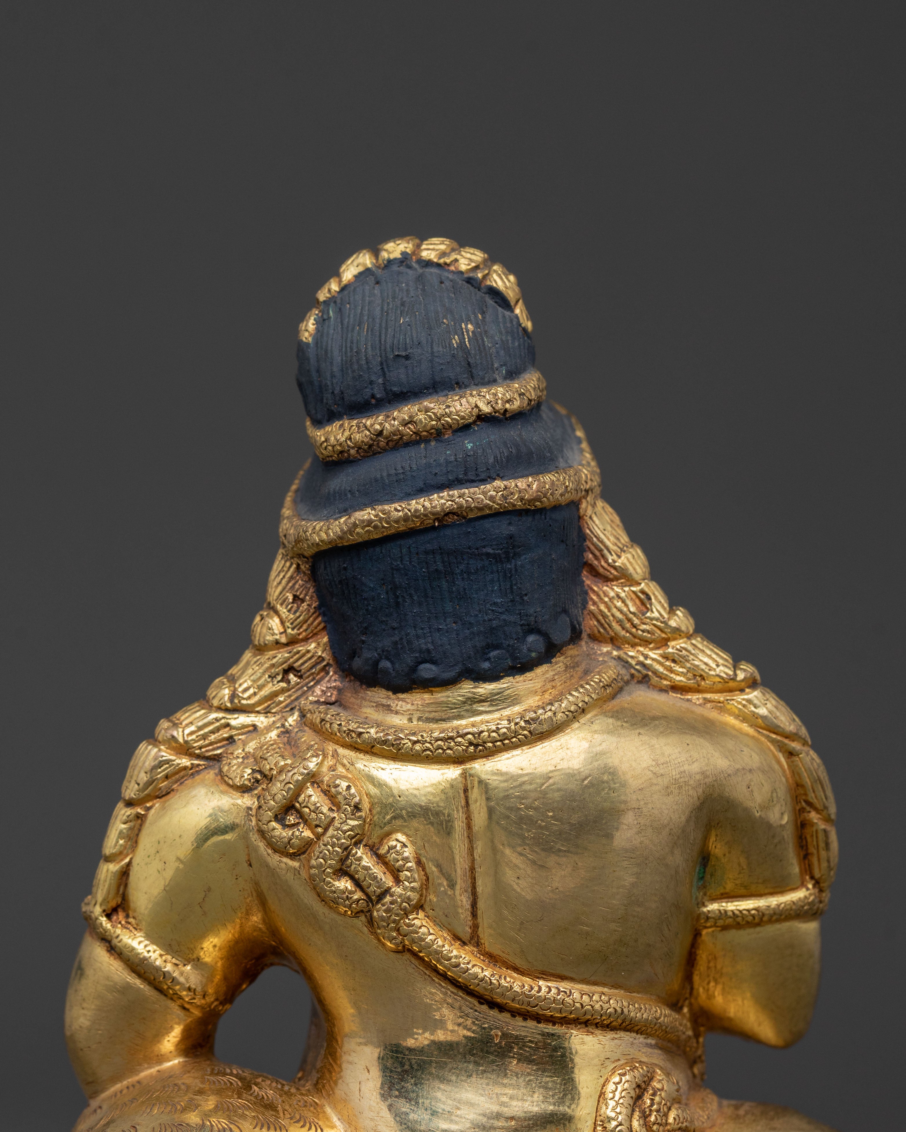 Black Dzambhala Statue: 24K Gold Gilded Guardian