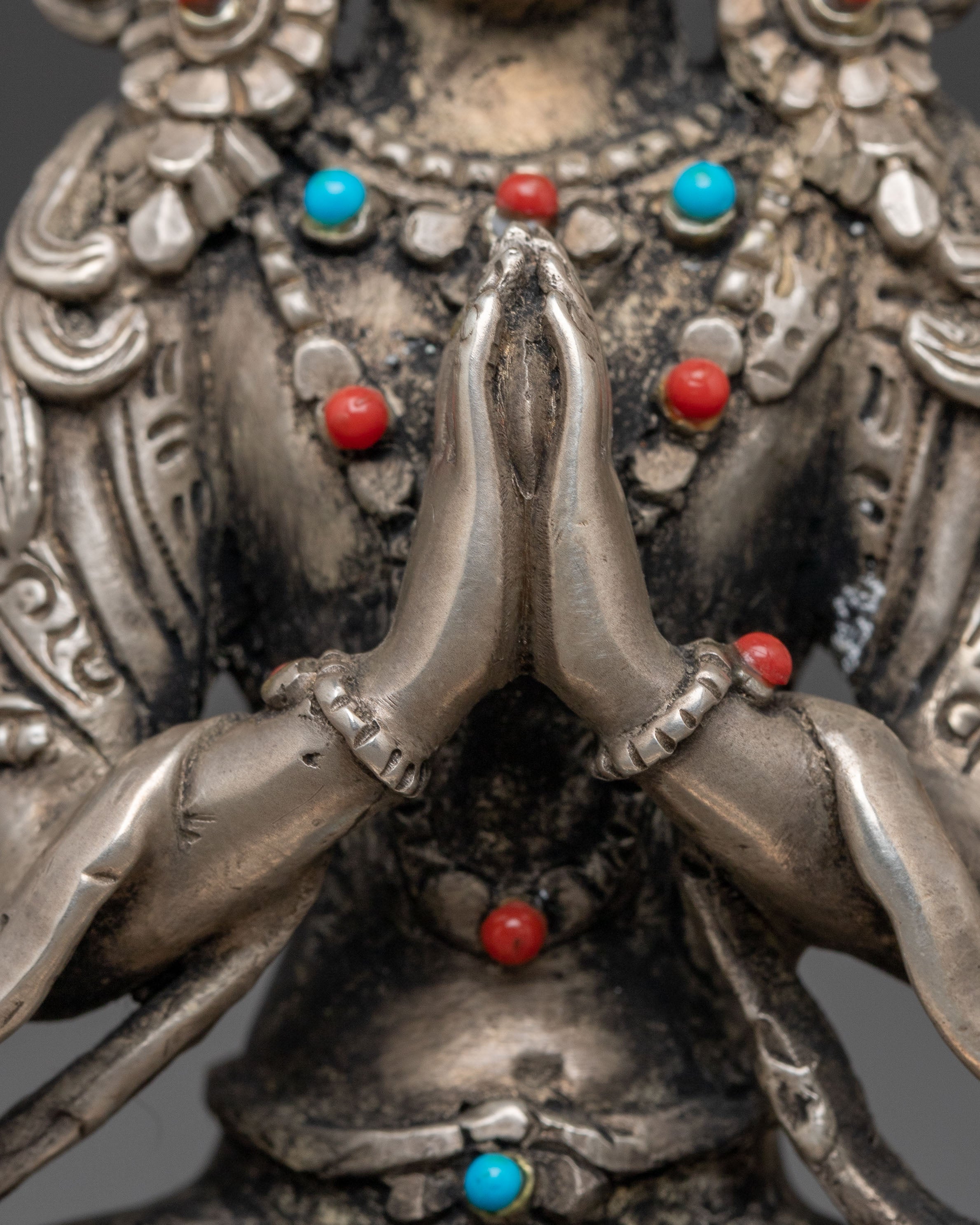 Handmade Silver Statue of Chenresig | Meditation & Altar Decor