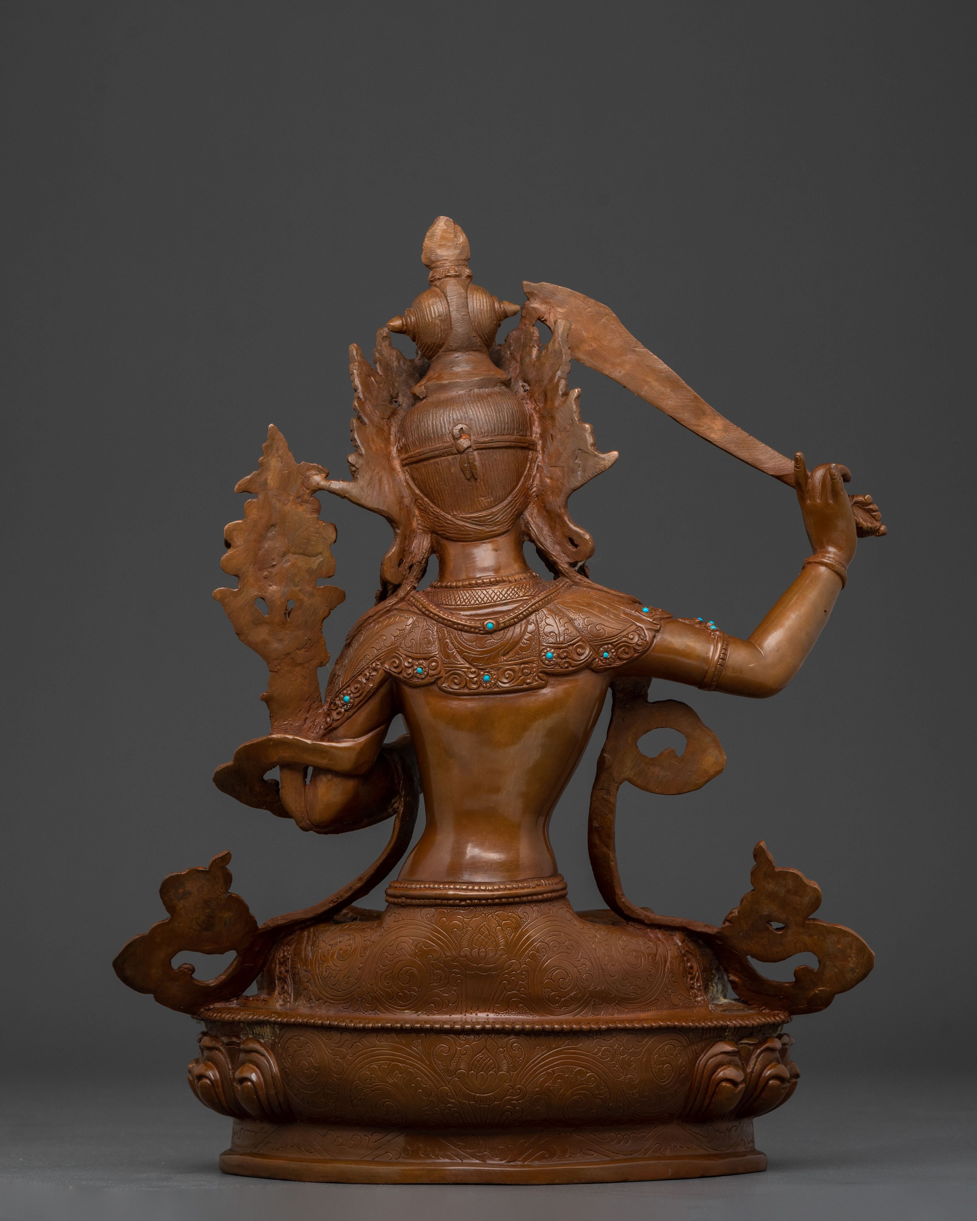 Handmade Manjushri Statue: Oxidized Copper Body