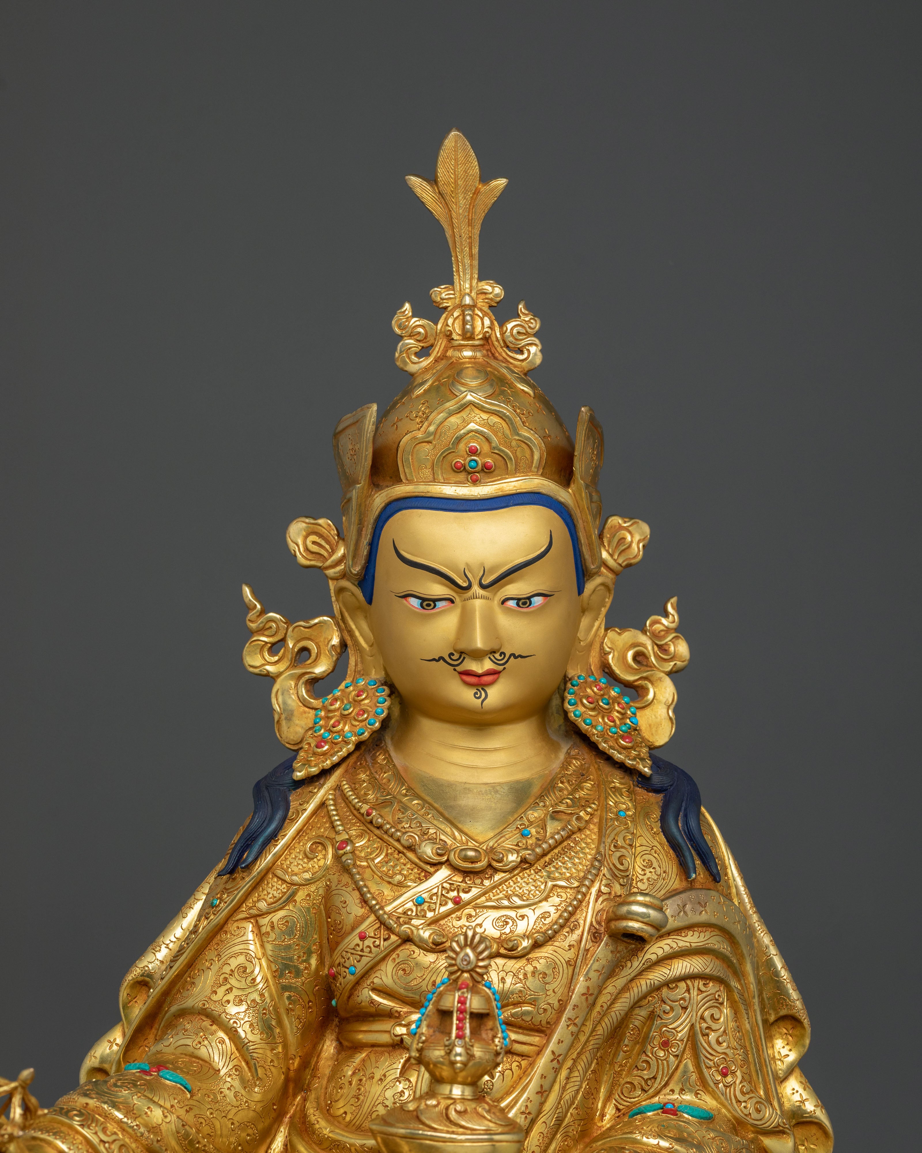 Padmasambhava Sculpture | 24K Gold Gilded Tibetan Guru