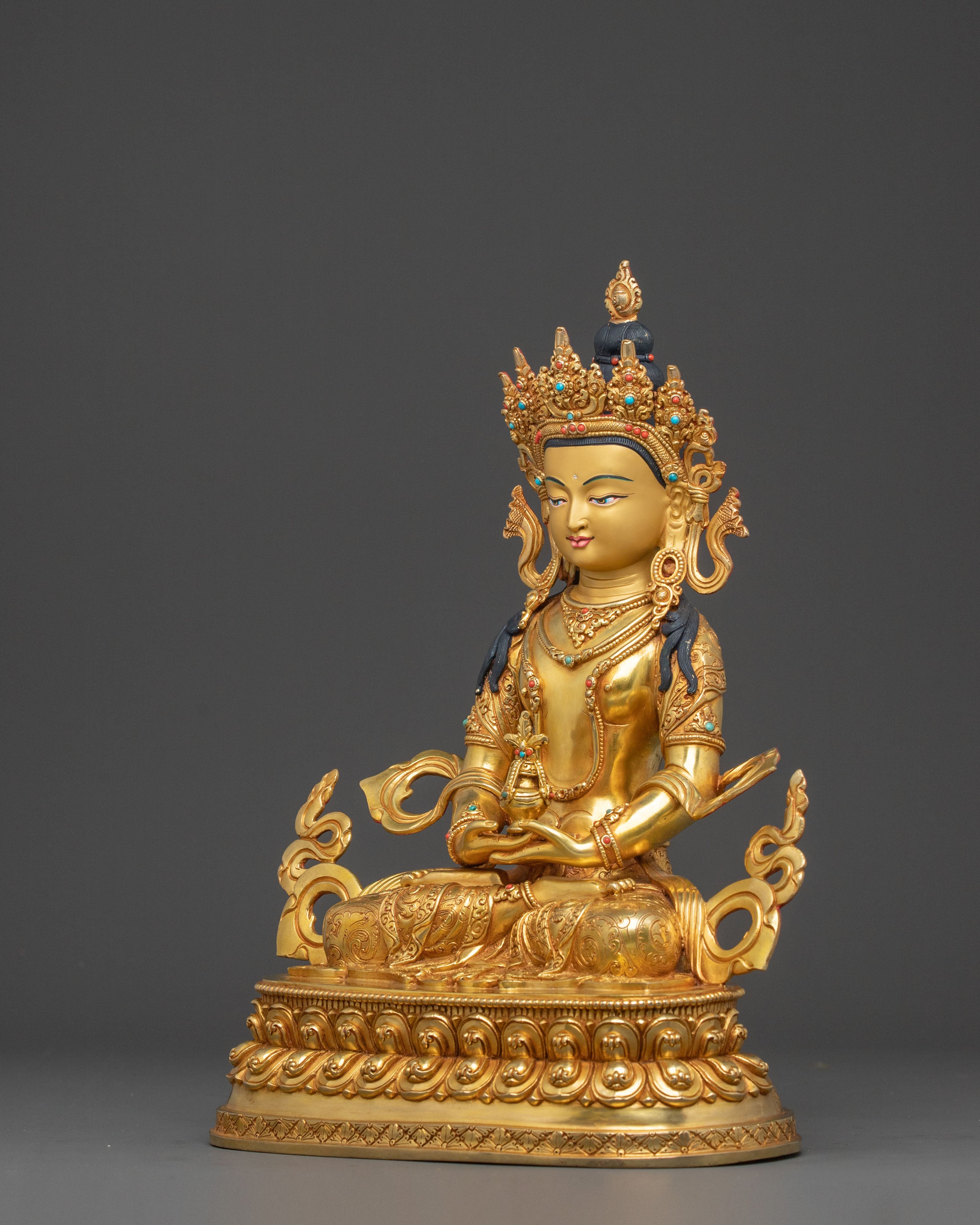 Amitayus Buddha: 24K Gold Gilded Figure