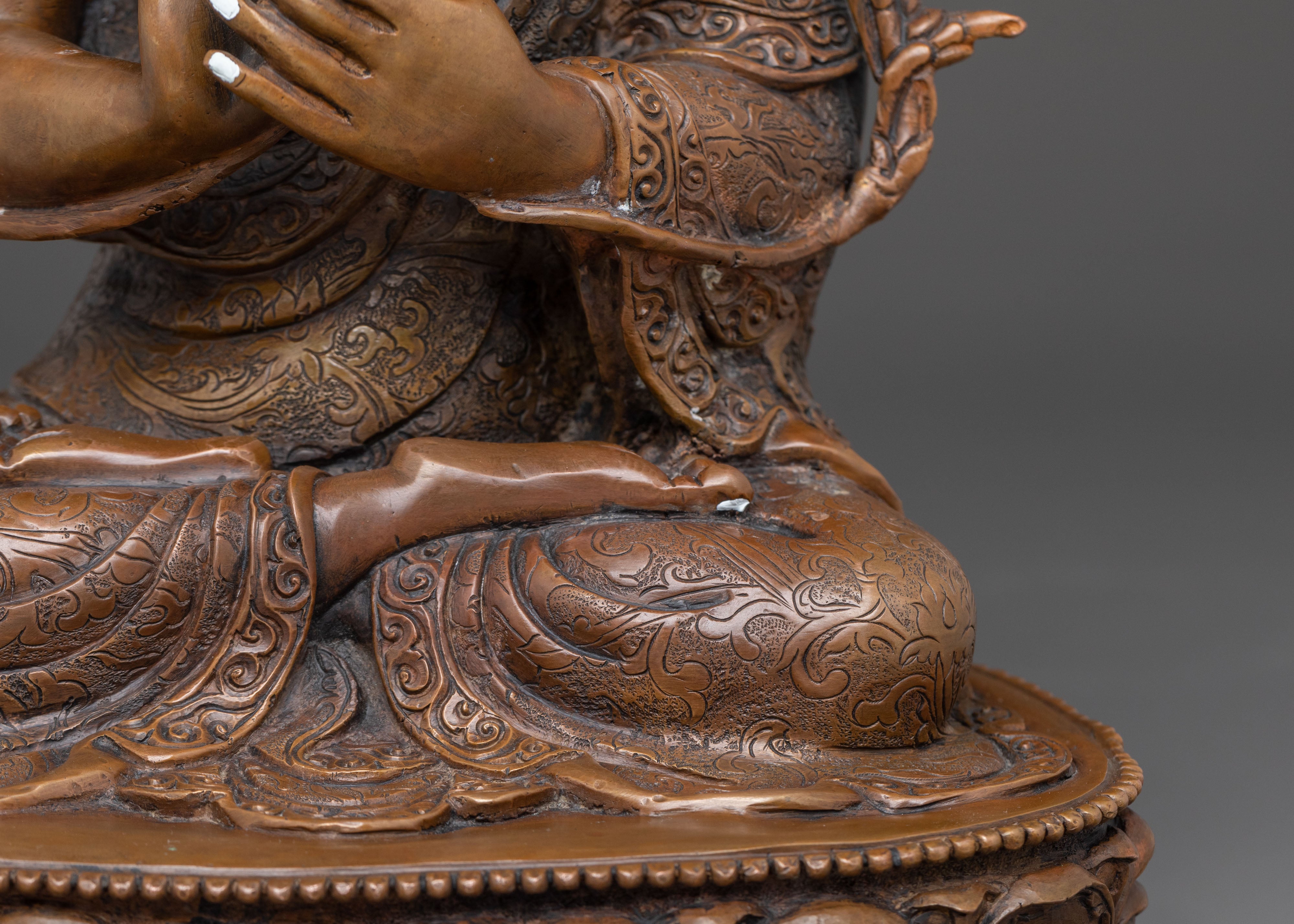 Oxidized Copper Tsongkhapa with Disciples Sacred Statue – Ancient Patina