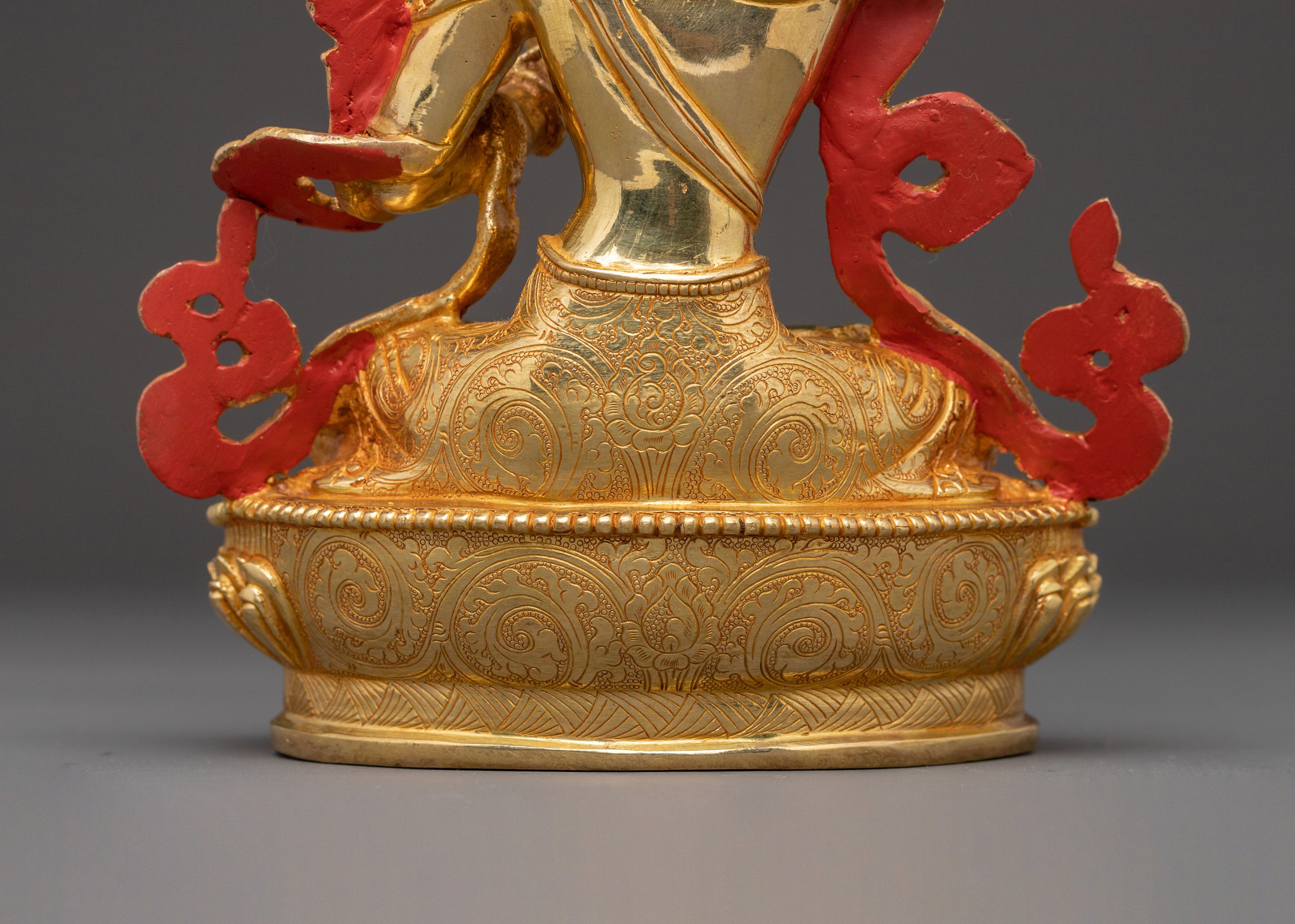 Handcrafted Manjushri Sacred Statue – Gilded Copper & Gemstone Art