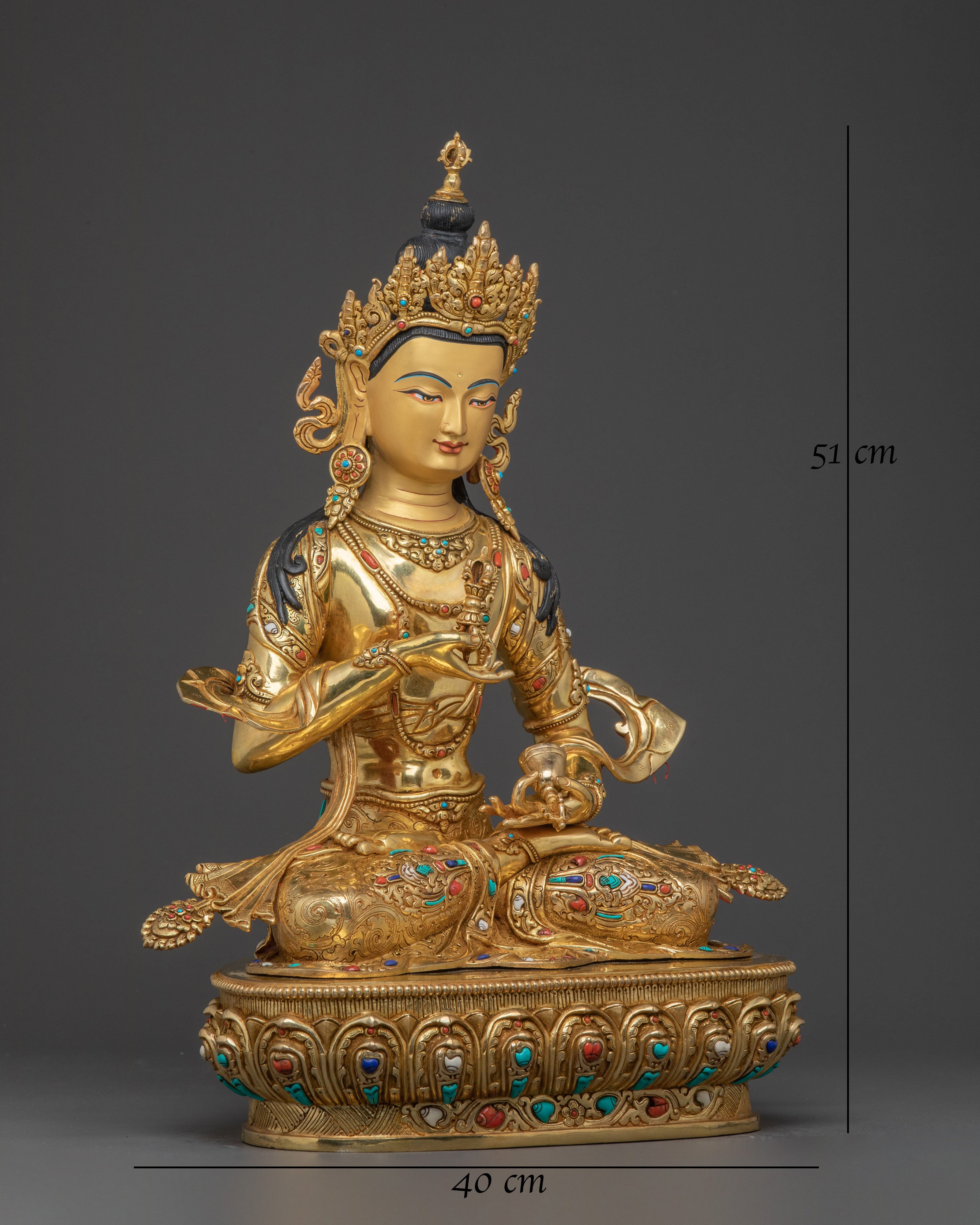 Vajrasattva's Pure Essence: A Sacred Vajrayana Vajrasattva Sculpture in 24K Gold