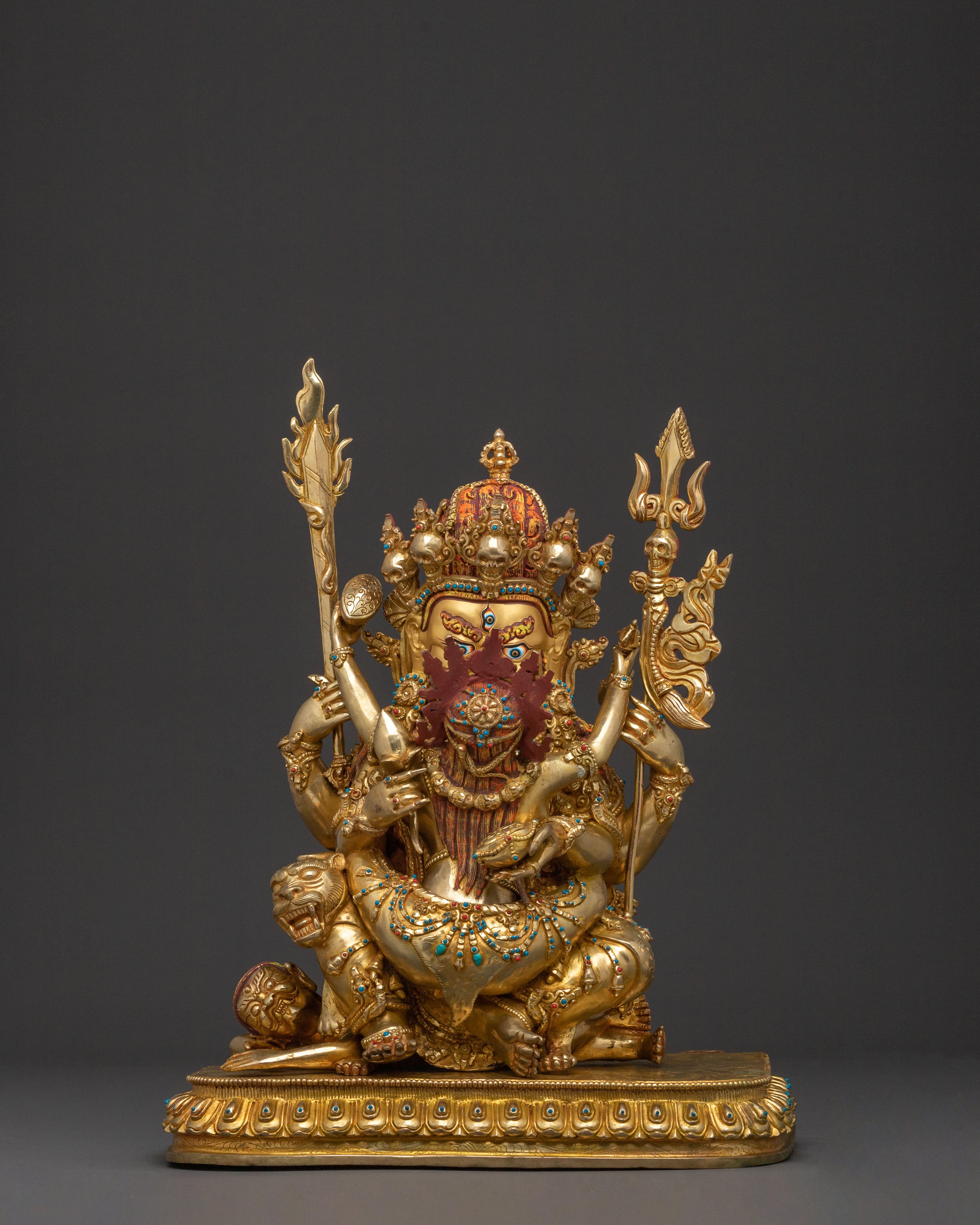 Chaturbhuja Mahakala Statue with Consort | Sacred Figurine