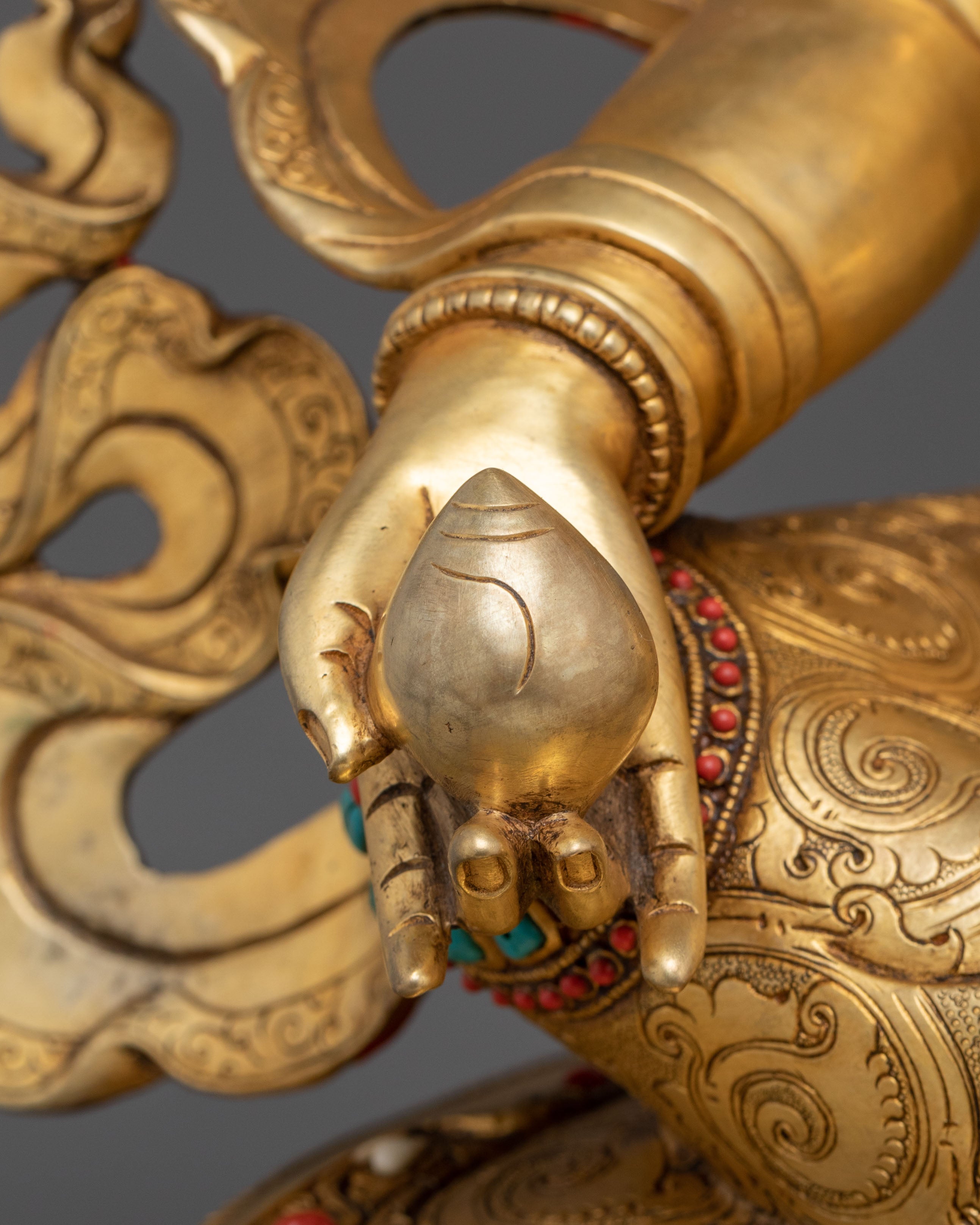 Dzambhala Statue on a Throne | Fire Gold Gilded Figurine