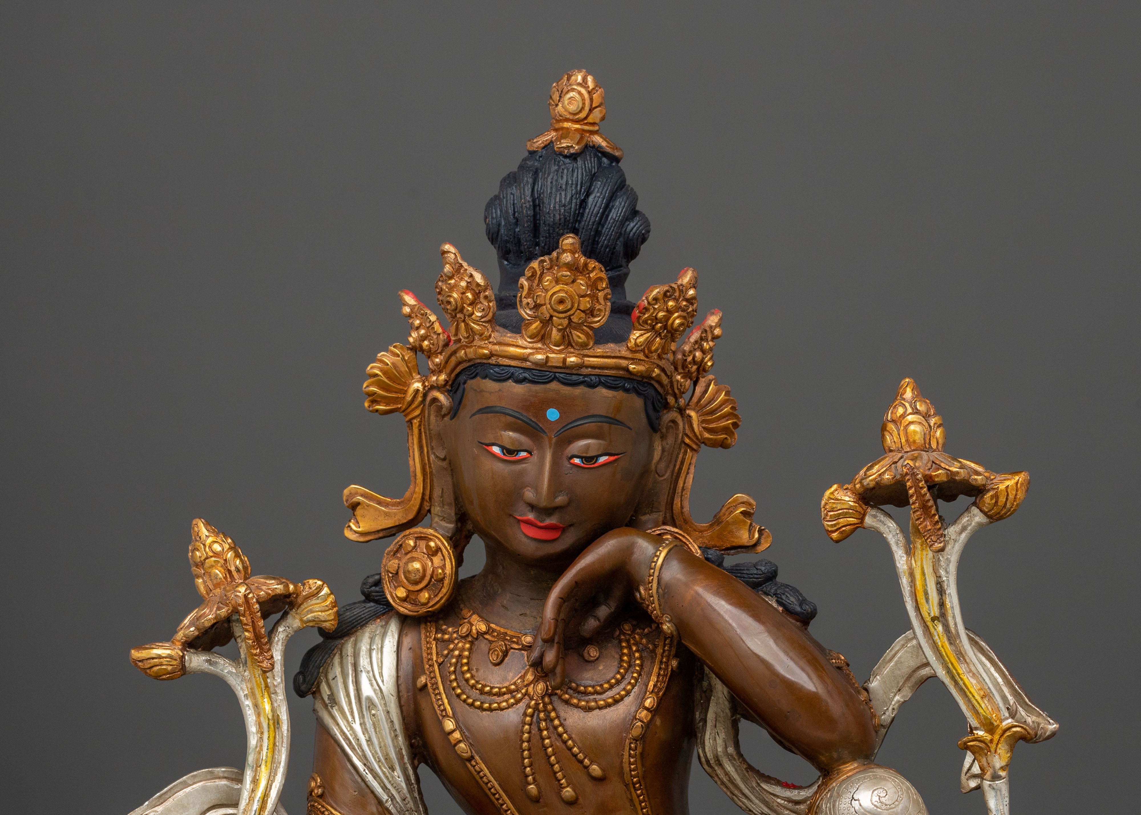 Avalokiteshvara Bodhisattva of Compassion Statue in Silver and Gold Plated
