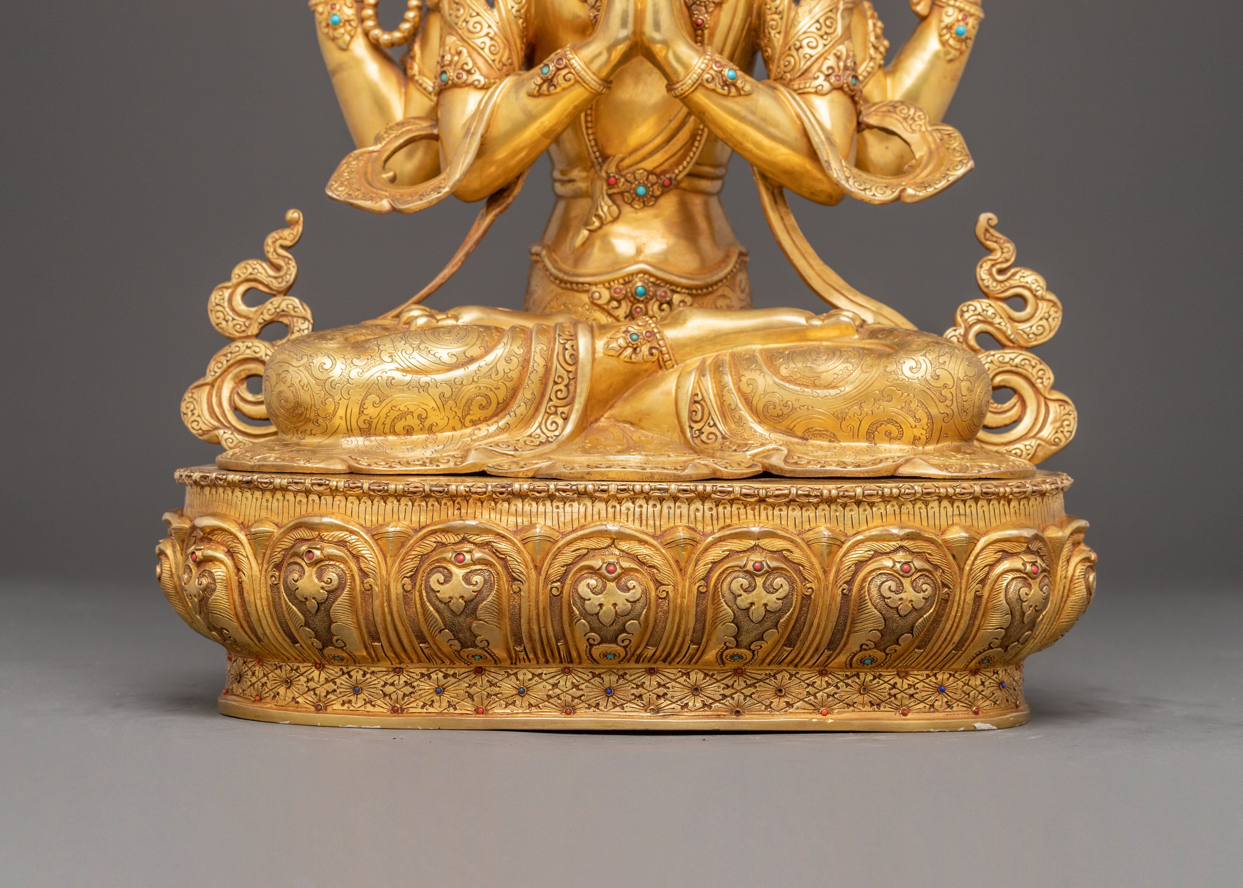 Golden Avalokiteshvara Bodhisattva Statue | Compassion Deity