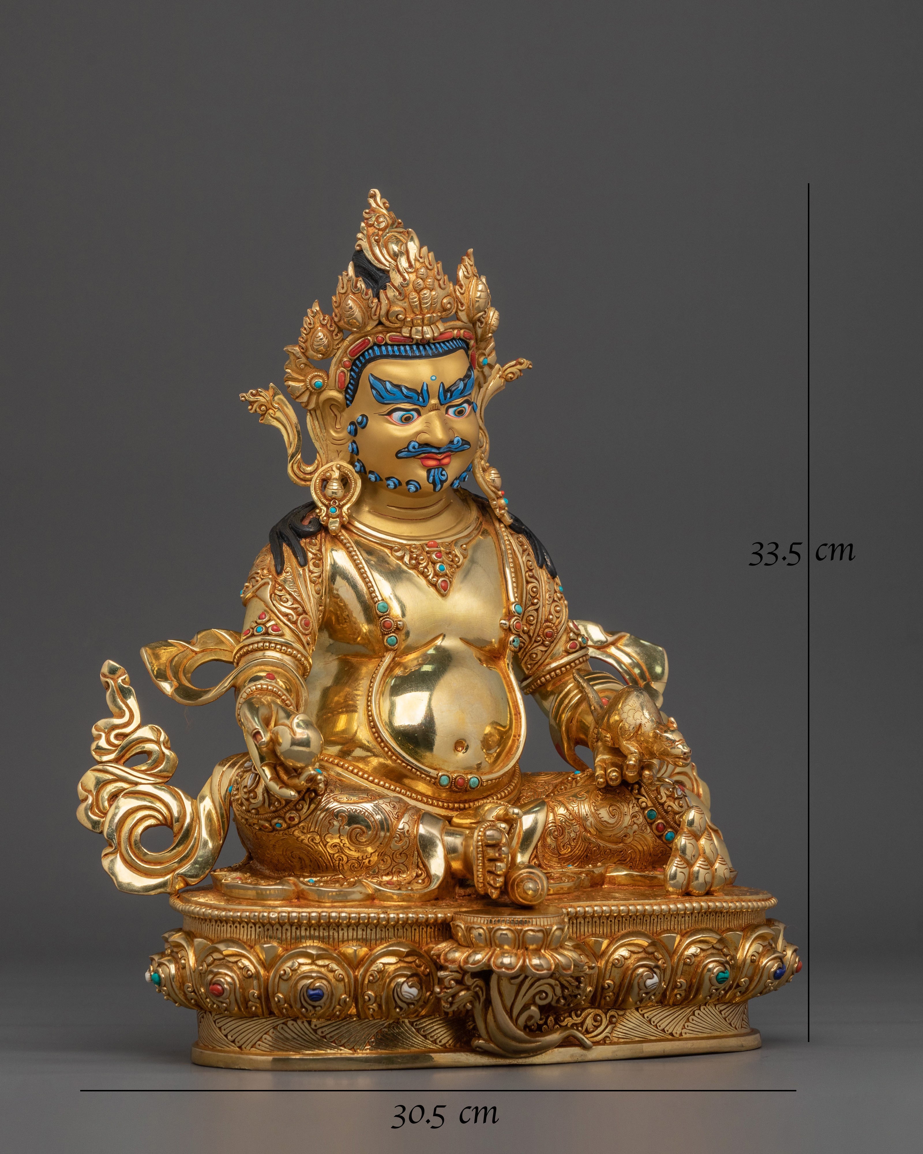 Dzambhala 24K Gold Gilded Sculpture: Deity of Wealth