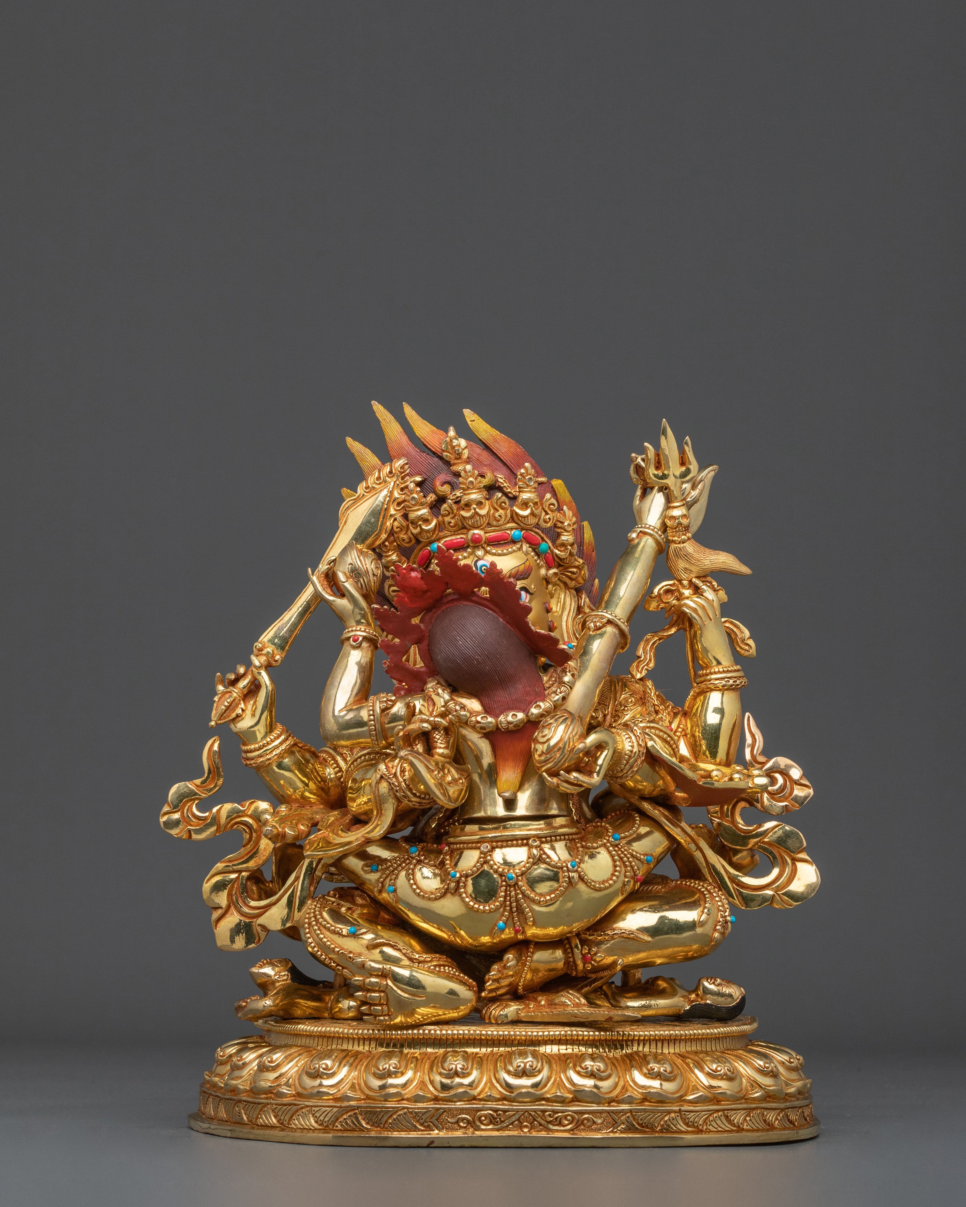 Chaturbhuja Mahakala With Consort Statue: Protector of Dharma