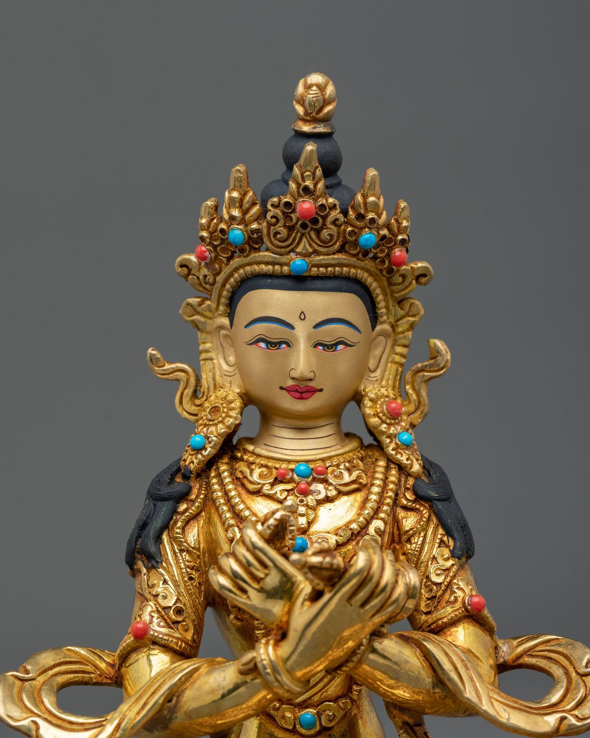 Vajradhara Copper Statue | Gemstones Adorned Figurine