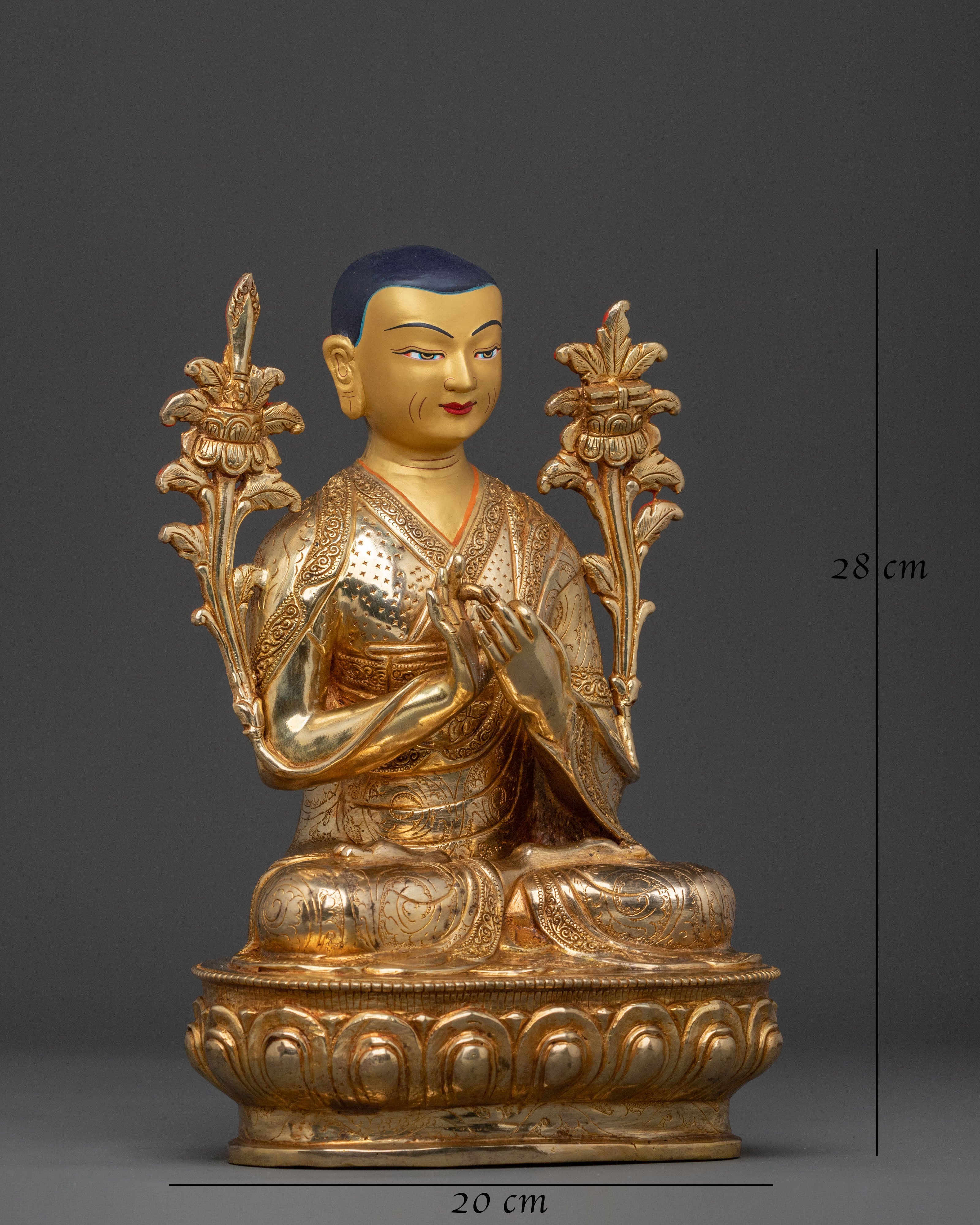 Tsongkhapa Sacred Copper Statue: Hand-Gilded Serenity