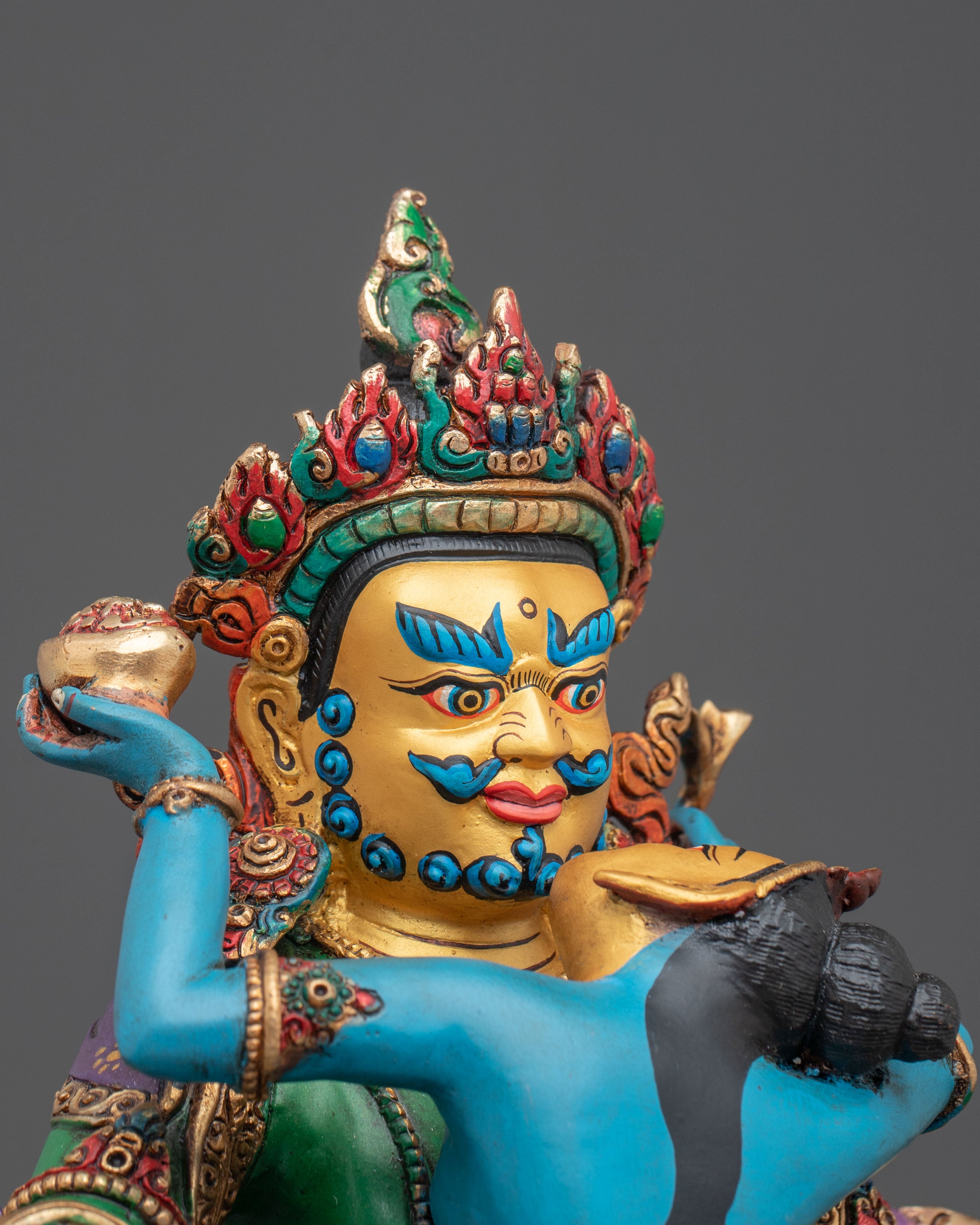 Green Dzambhala Statue | Copper Figurine of Wealth Deity