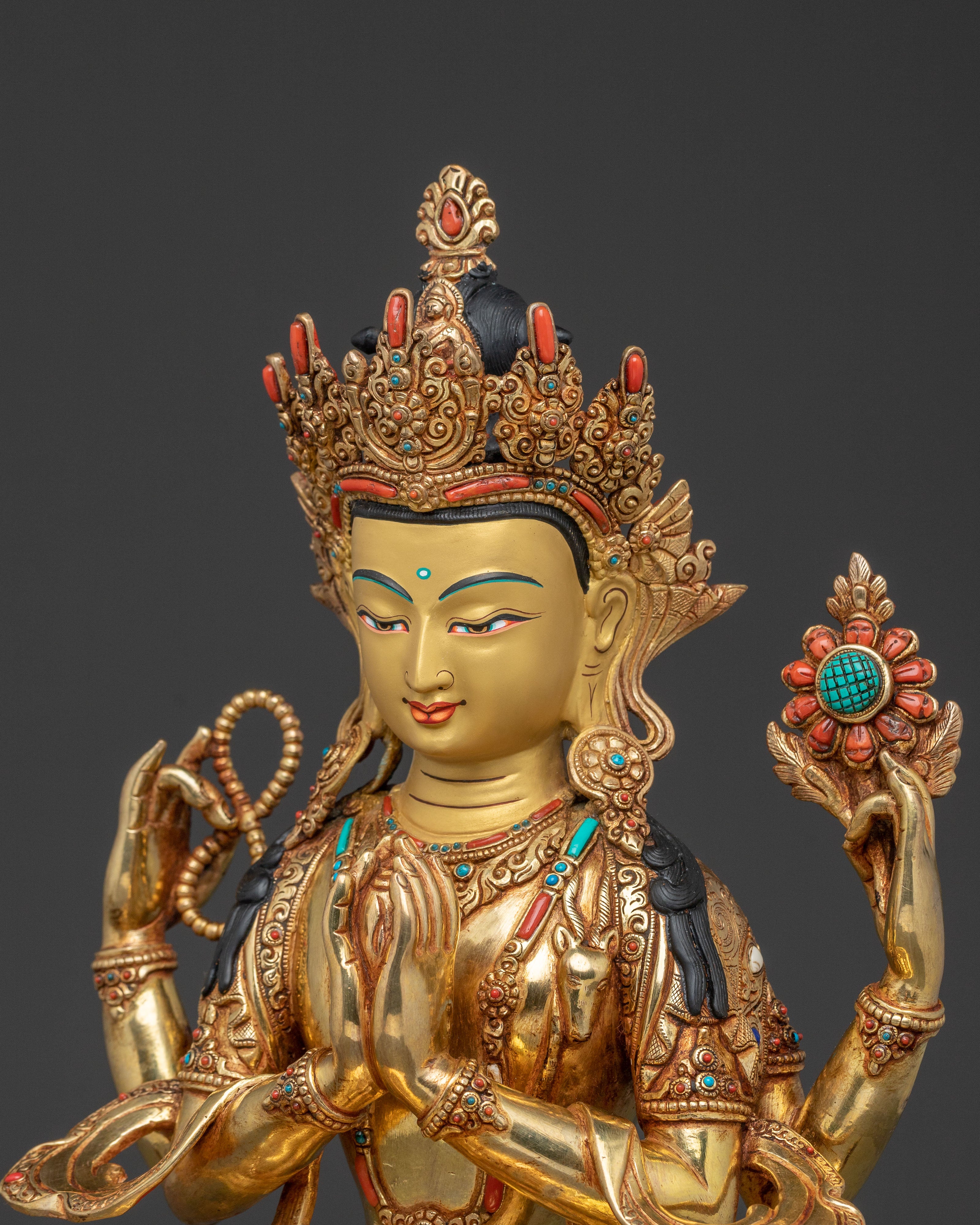 Chenrezig Altar Statue - 24K Gold Gilded