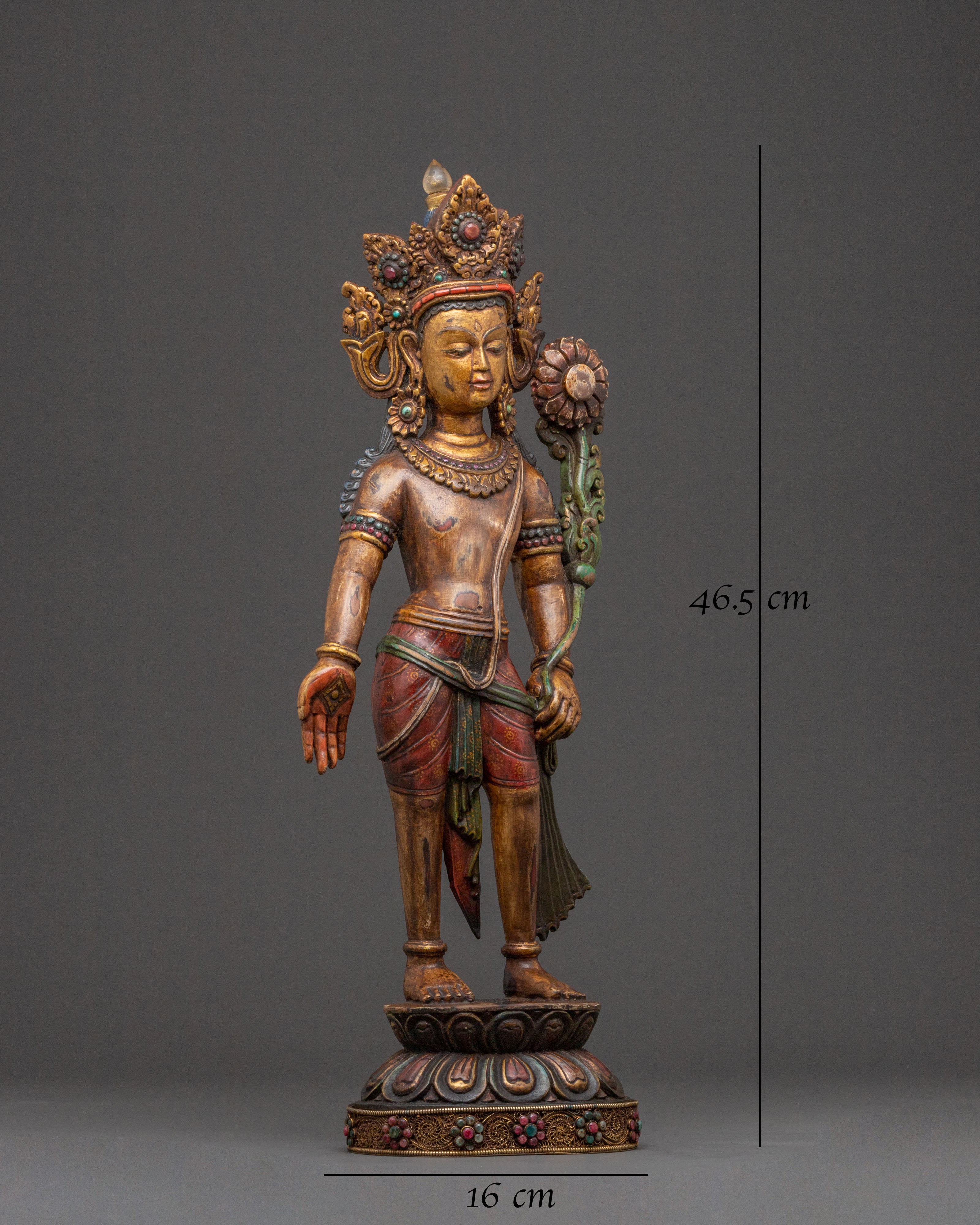 Lokeshwor Tibetan Sacred Statue: Antique Gold and Gemstone Artistry
