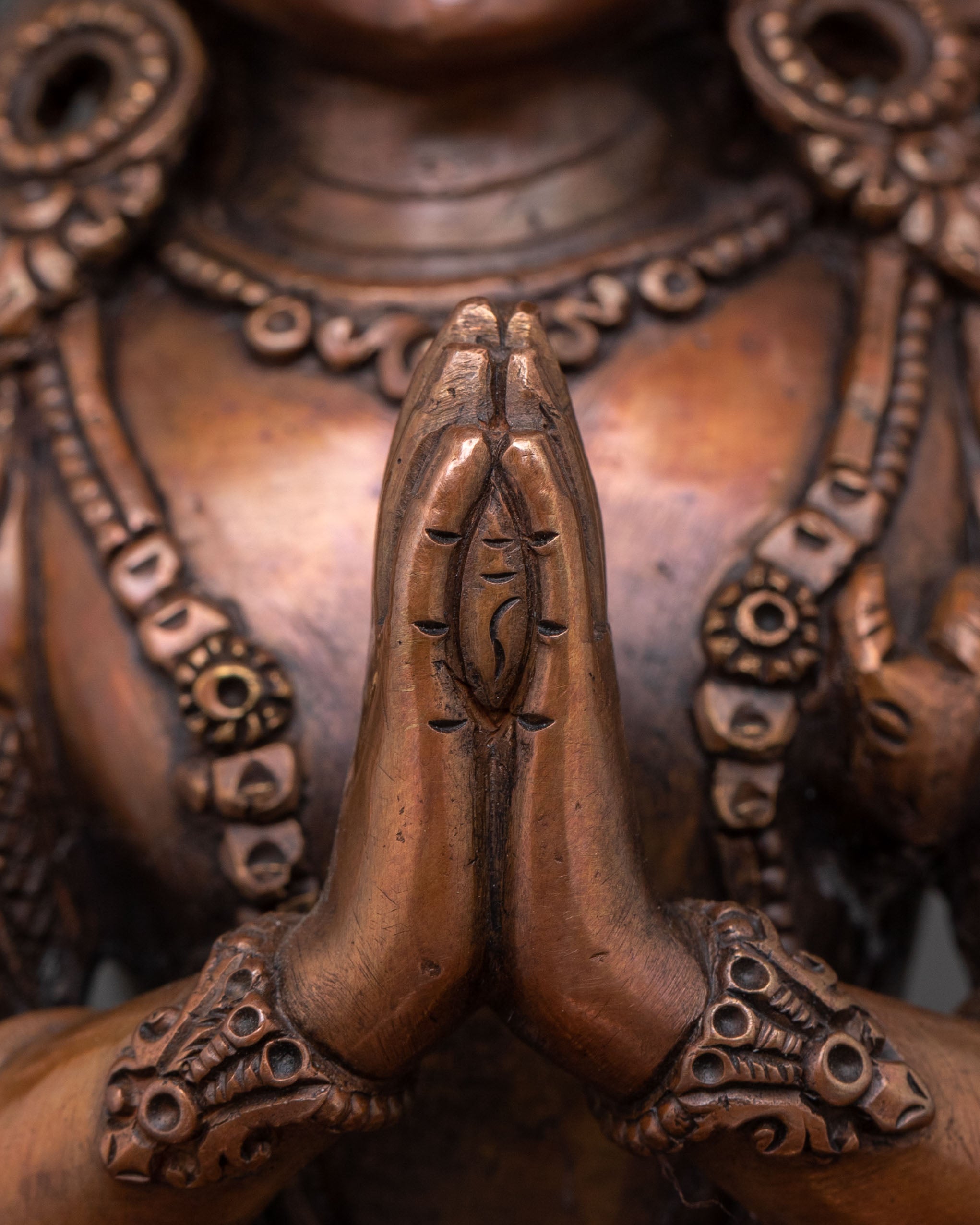 Divine Chenrezig: Handcrafted Oxidized Copper Figurine