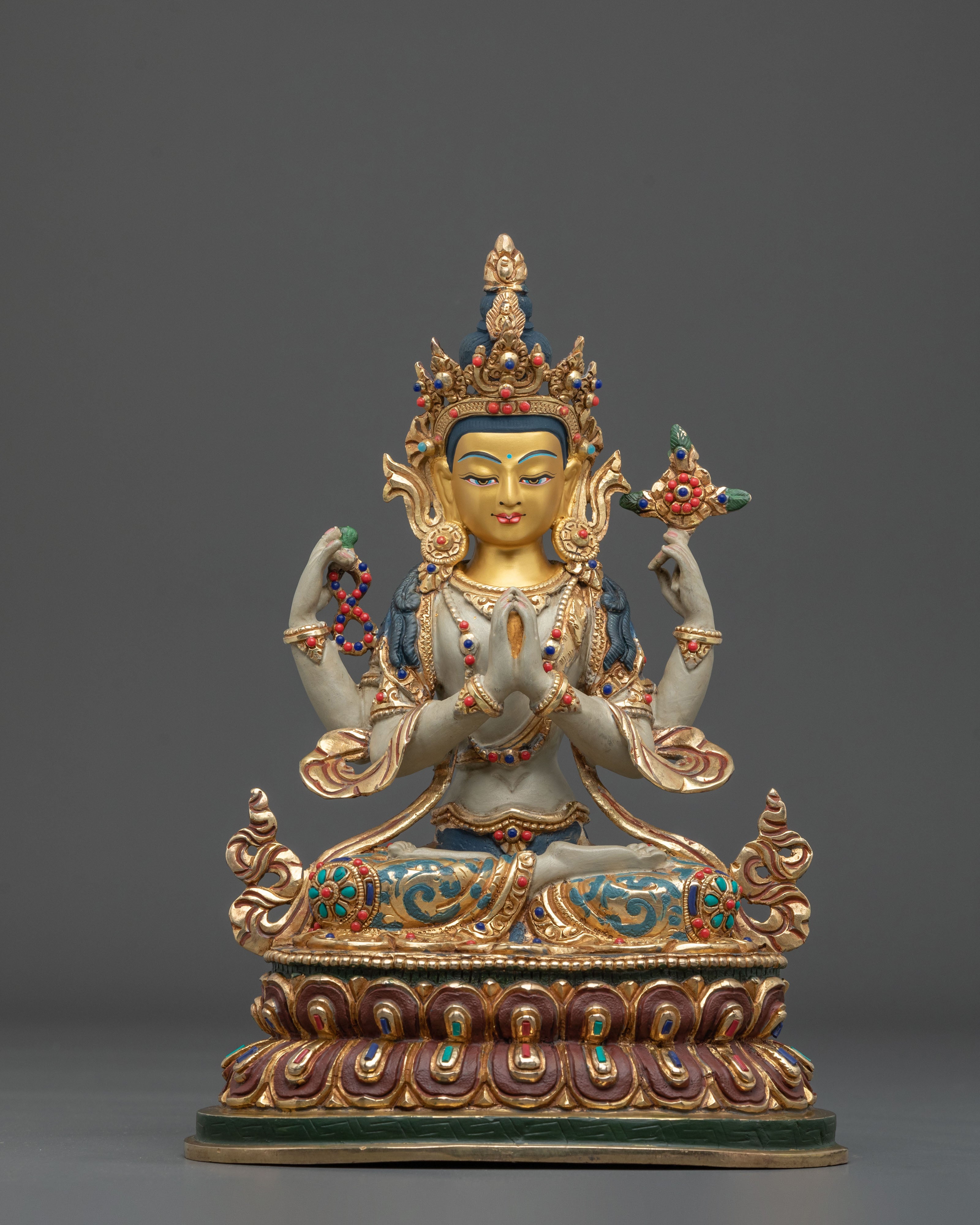 24k Gold Coated Chenrezig Statue | Embodiment of Infinite Compassion