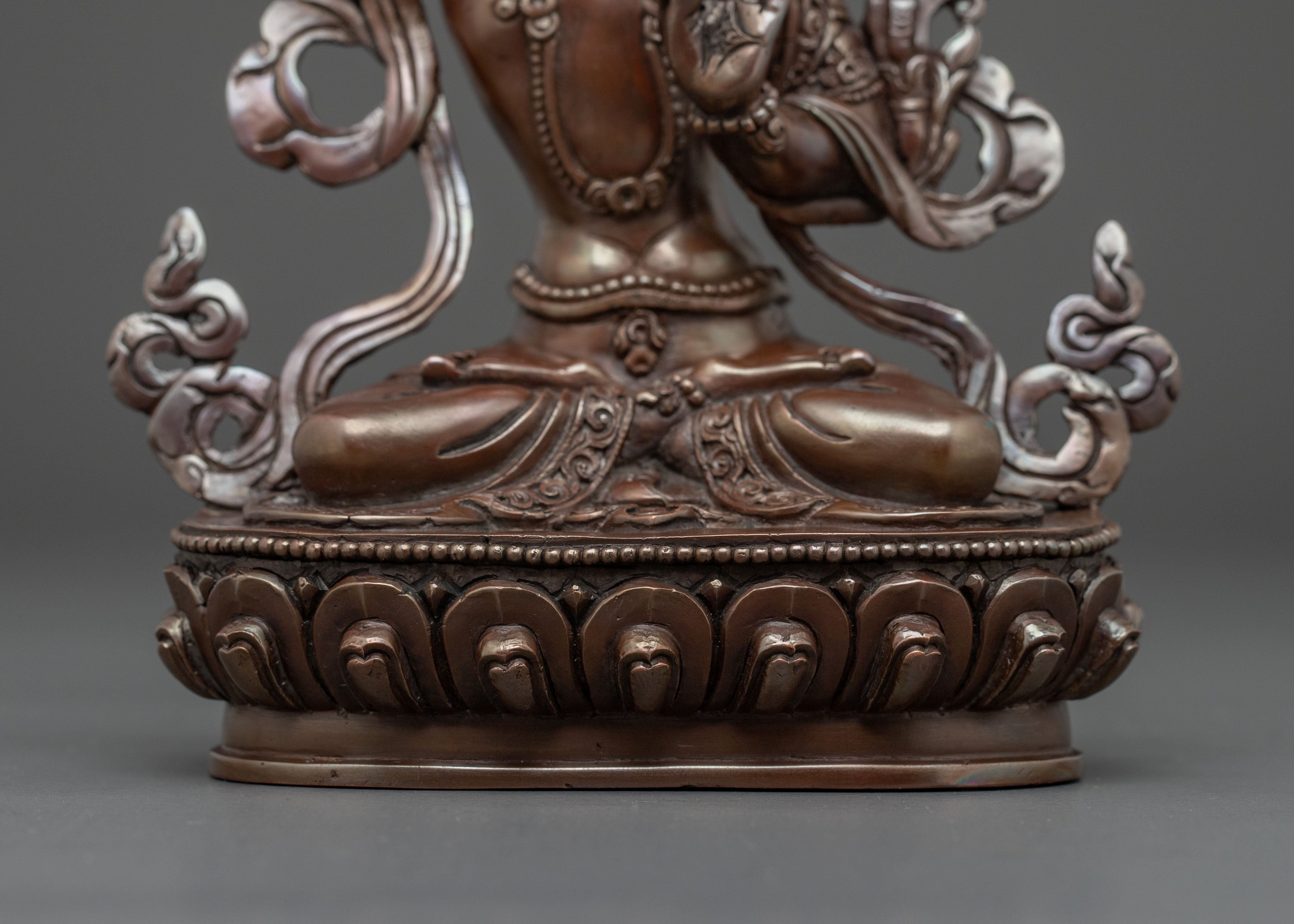 Manjushri Tibetan Buddhist Sculpture in Oxidized Copper