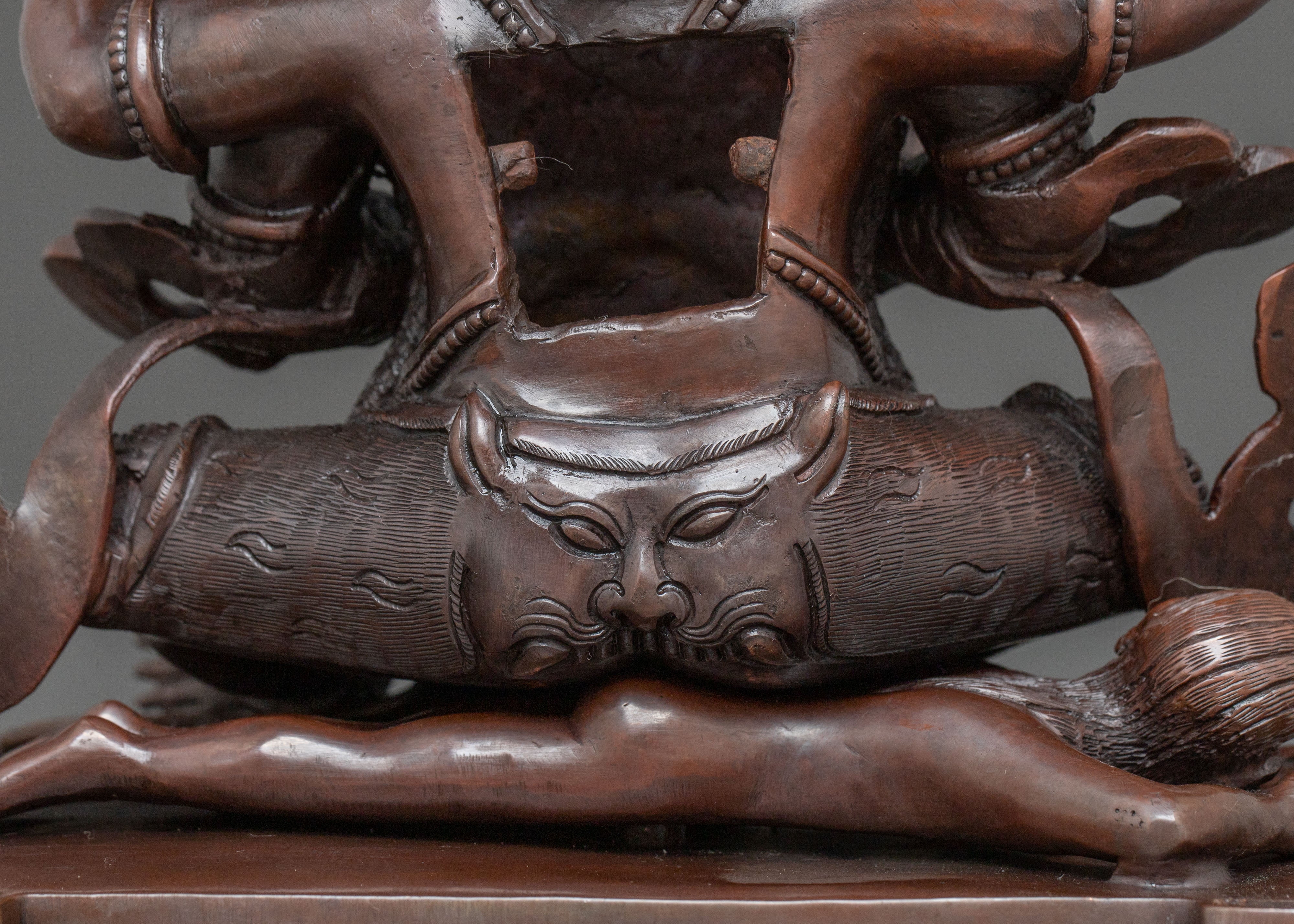 Four Armed Mahakala Statue in Oxidized Copper