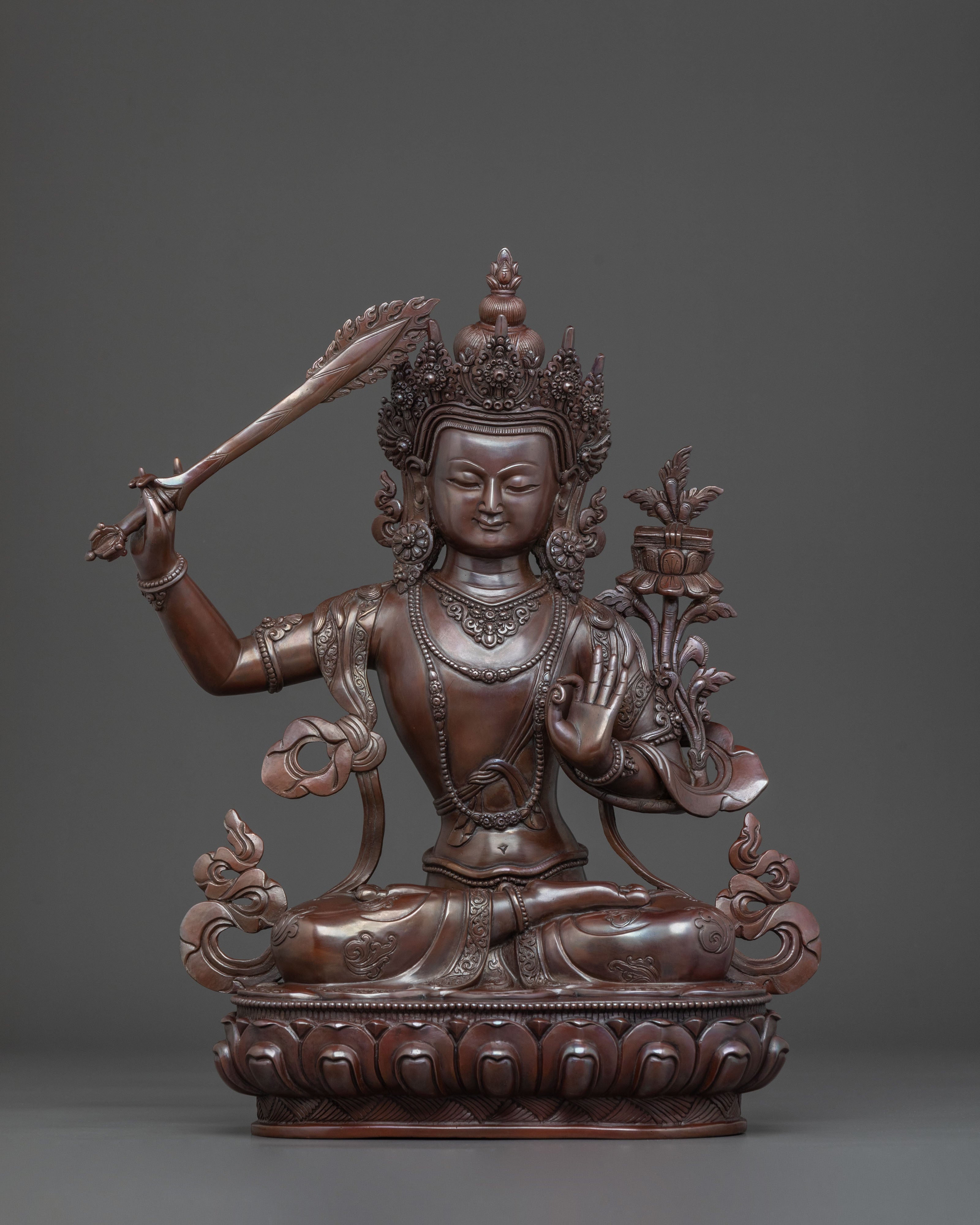 Oxidized Copper Manjushri Buddhist Statue