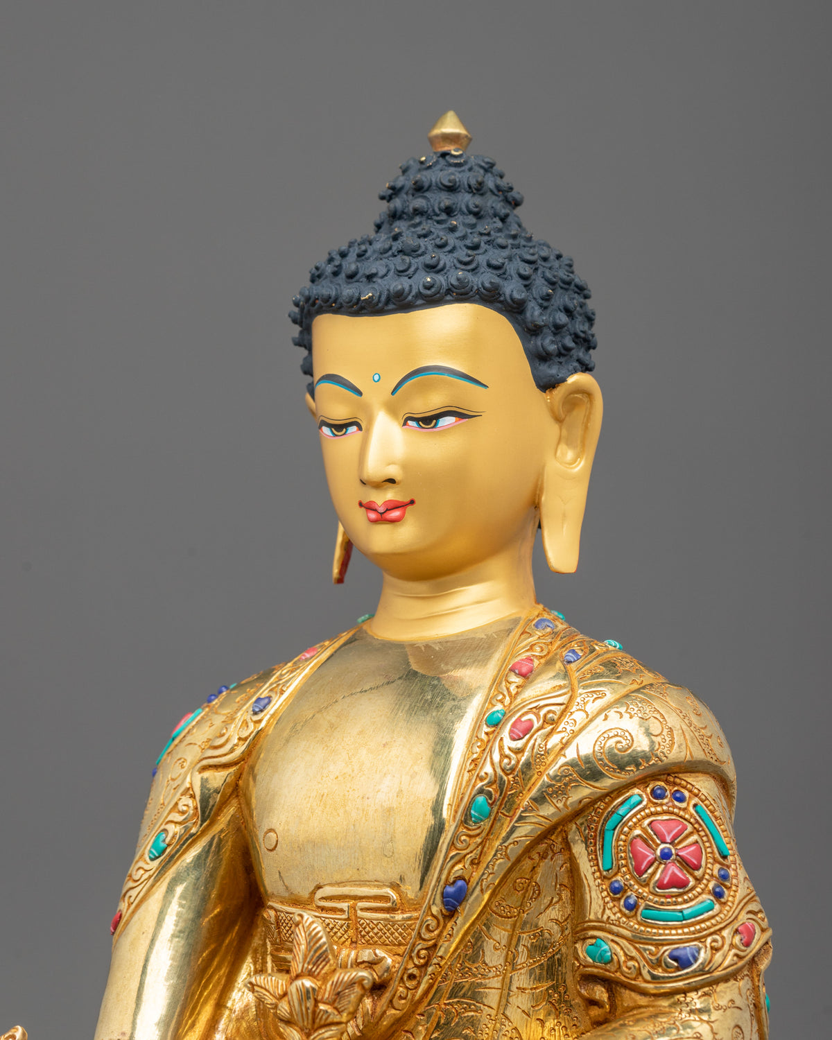 Hand-Gilded Handmade Medicine Buddha Sculpture of Healing