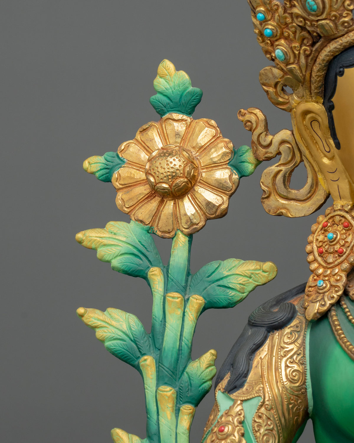 Green Tara Copper Statue with 24K Gold Gilding