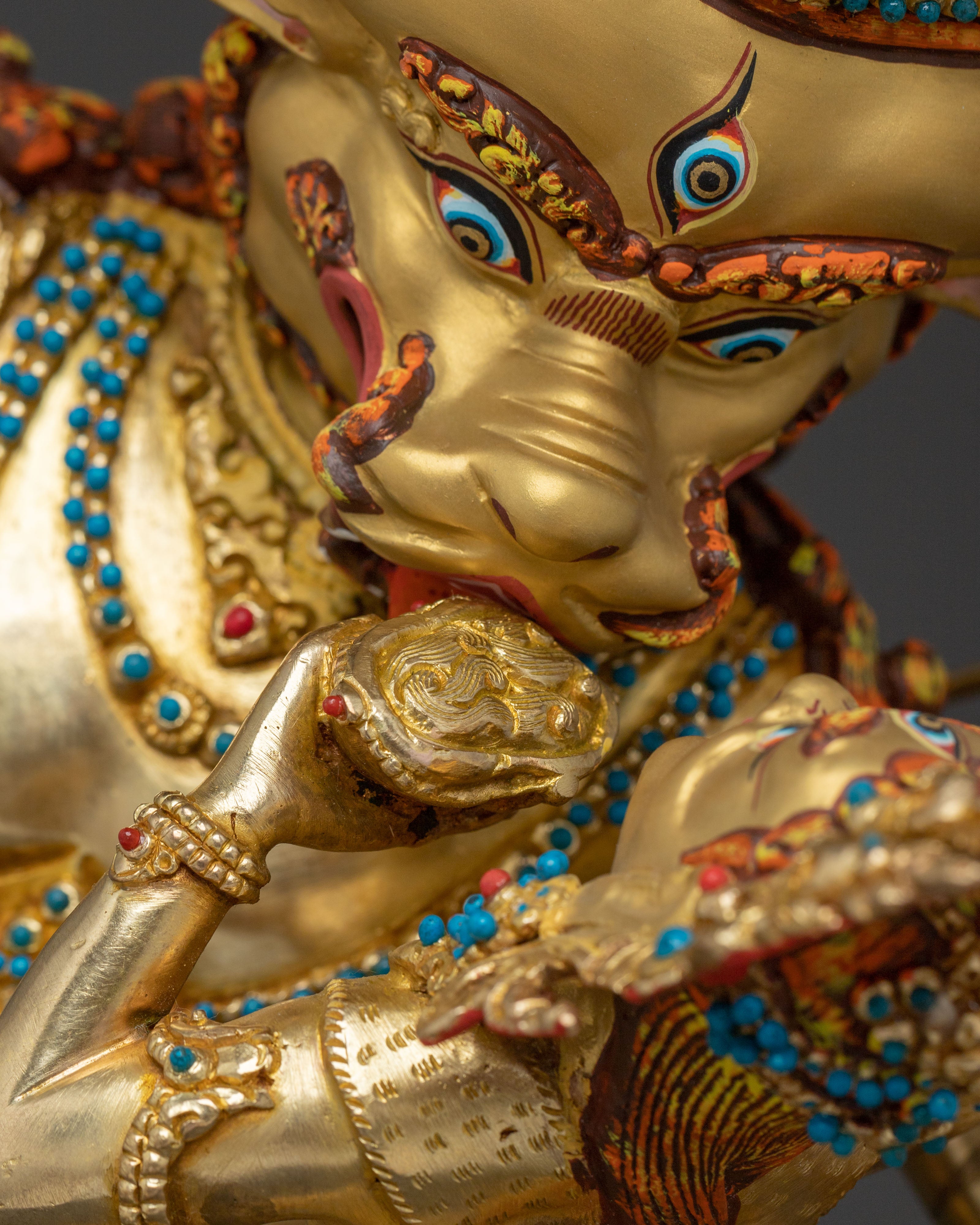 Yama Dharmaraja Sacred Statue: 24K Gold Gilded Protector