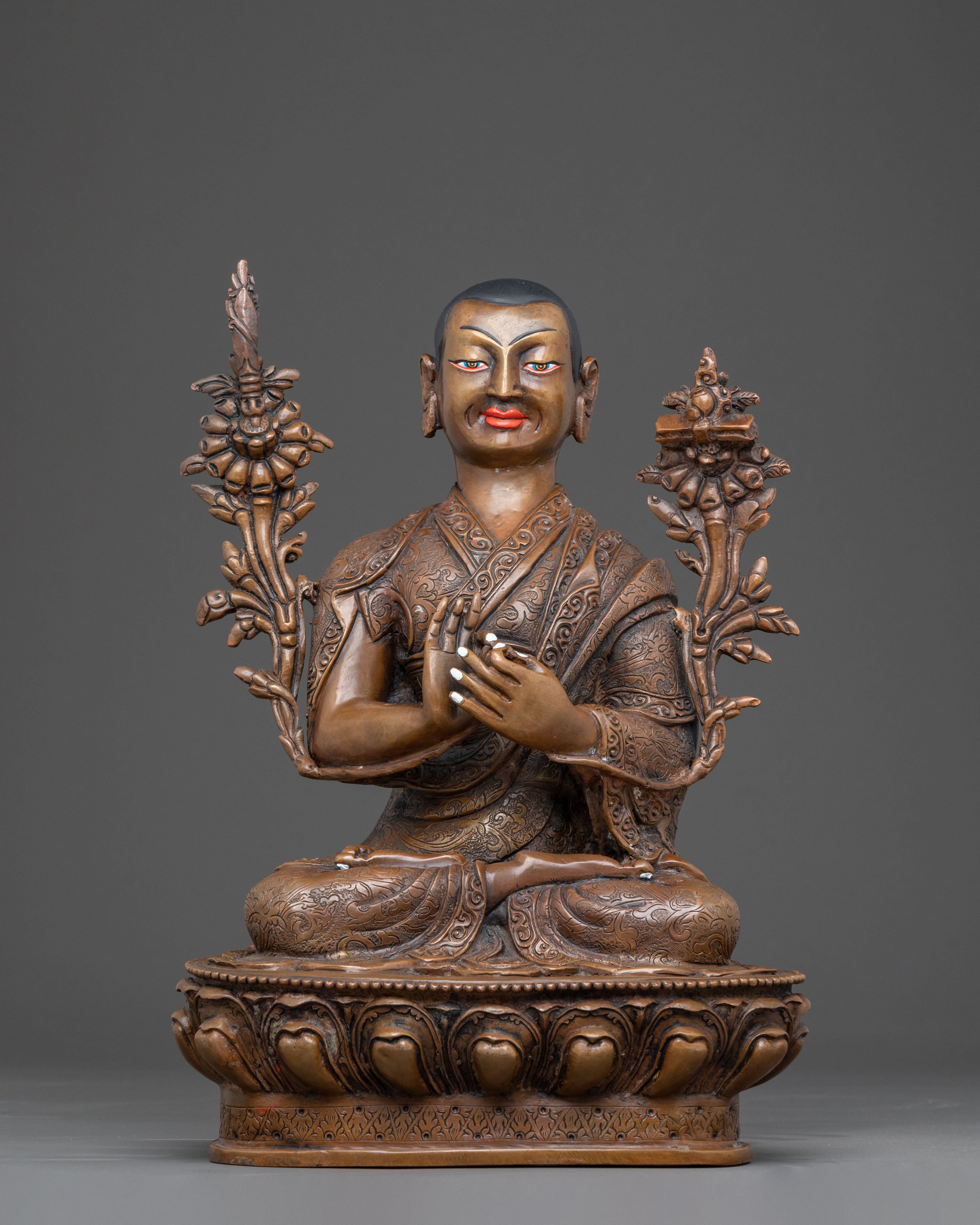 Oxidized Copper Tsongkhapa with Disciples Sacred Statue – Ancient Patina