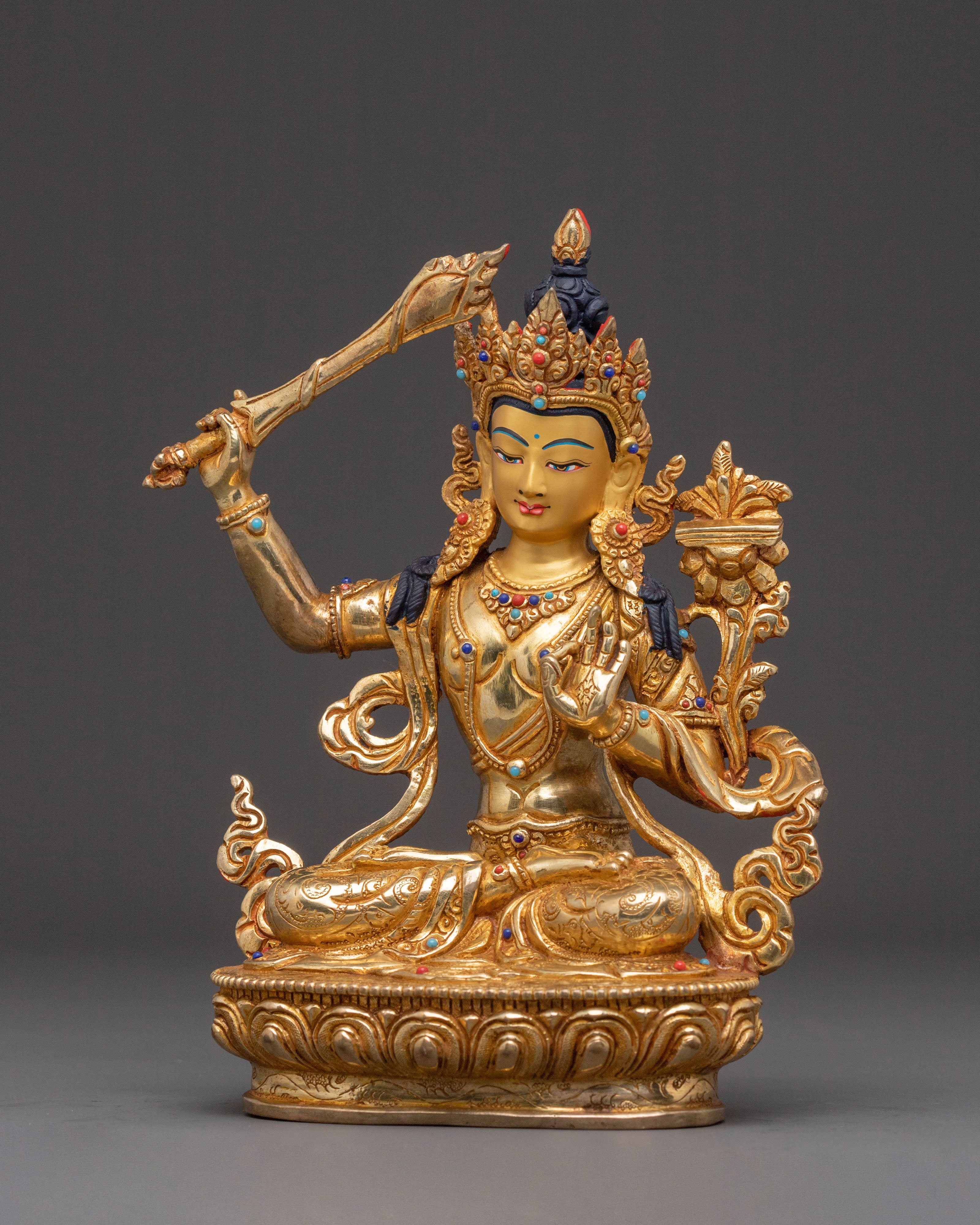 Manjushri Statue Sword of Enlightenment - 24K Gold Gilded