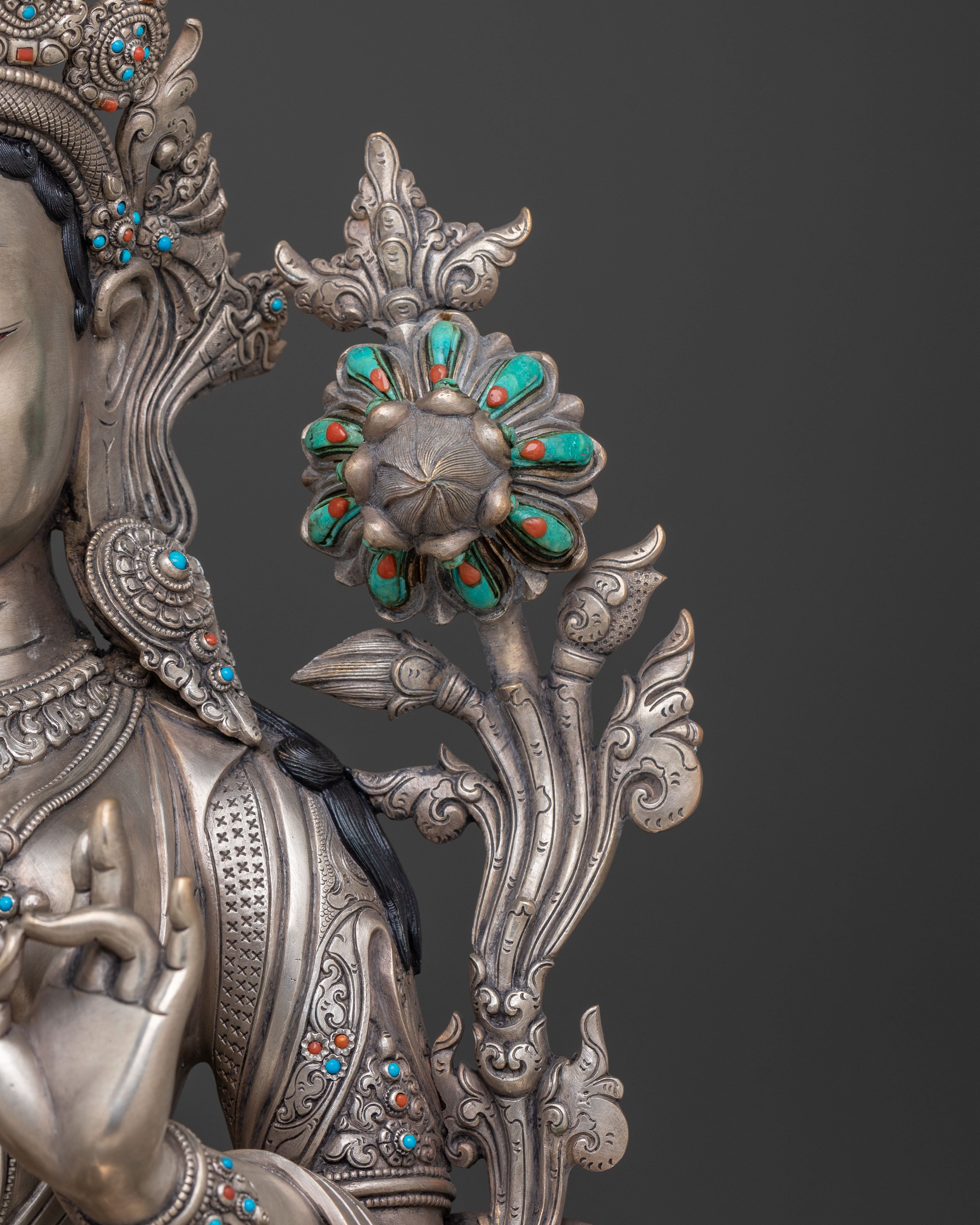 Green Tara Silver Statue | Swift Protector