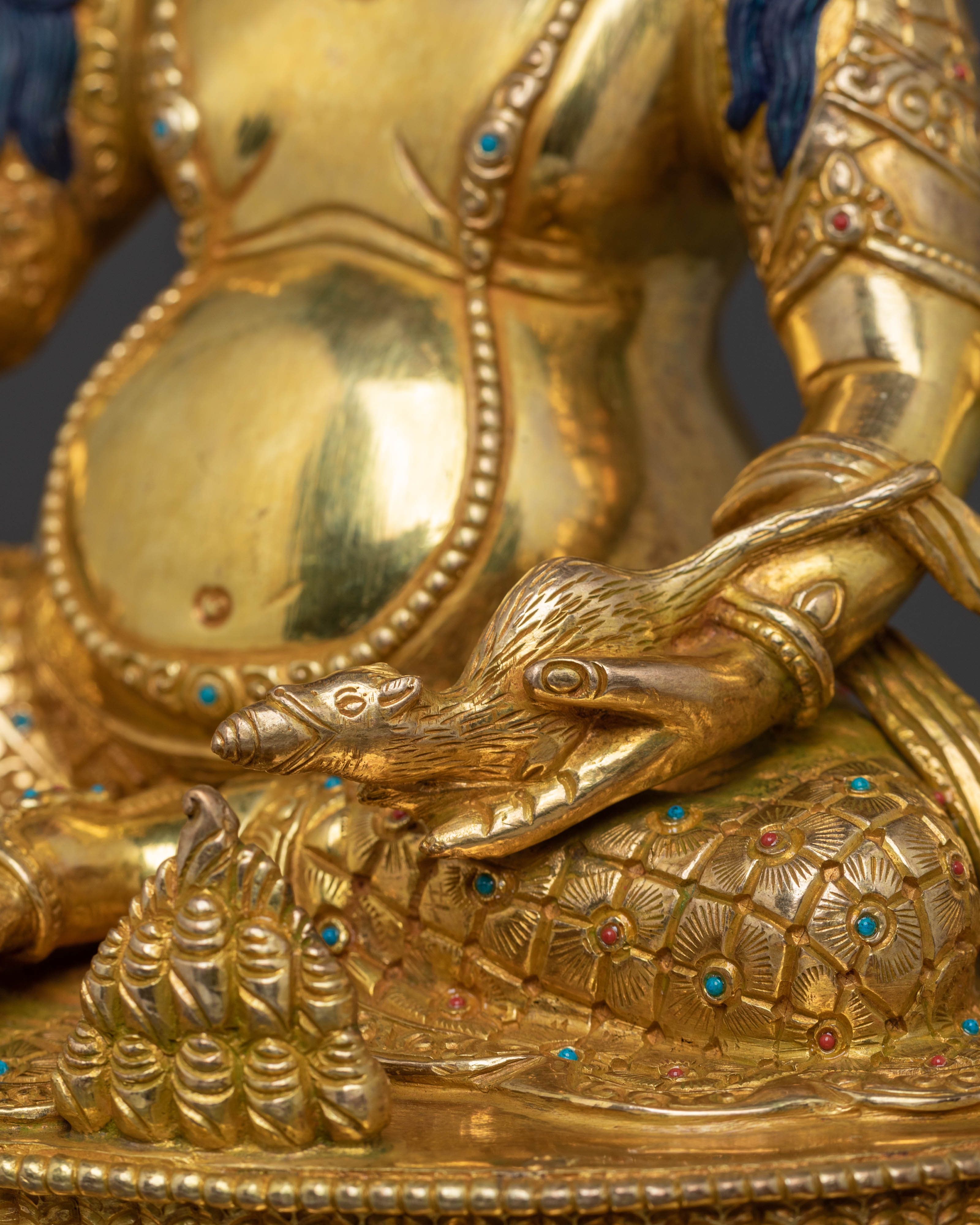 Majestic 24K Gold Gilded Sculpture of Dzambhala on Throne