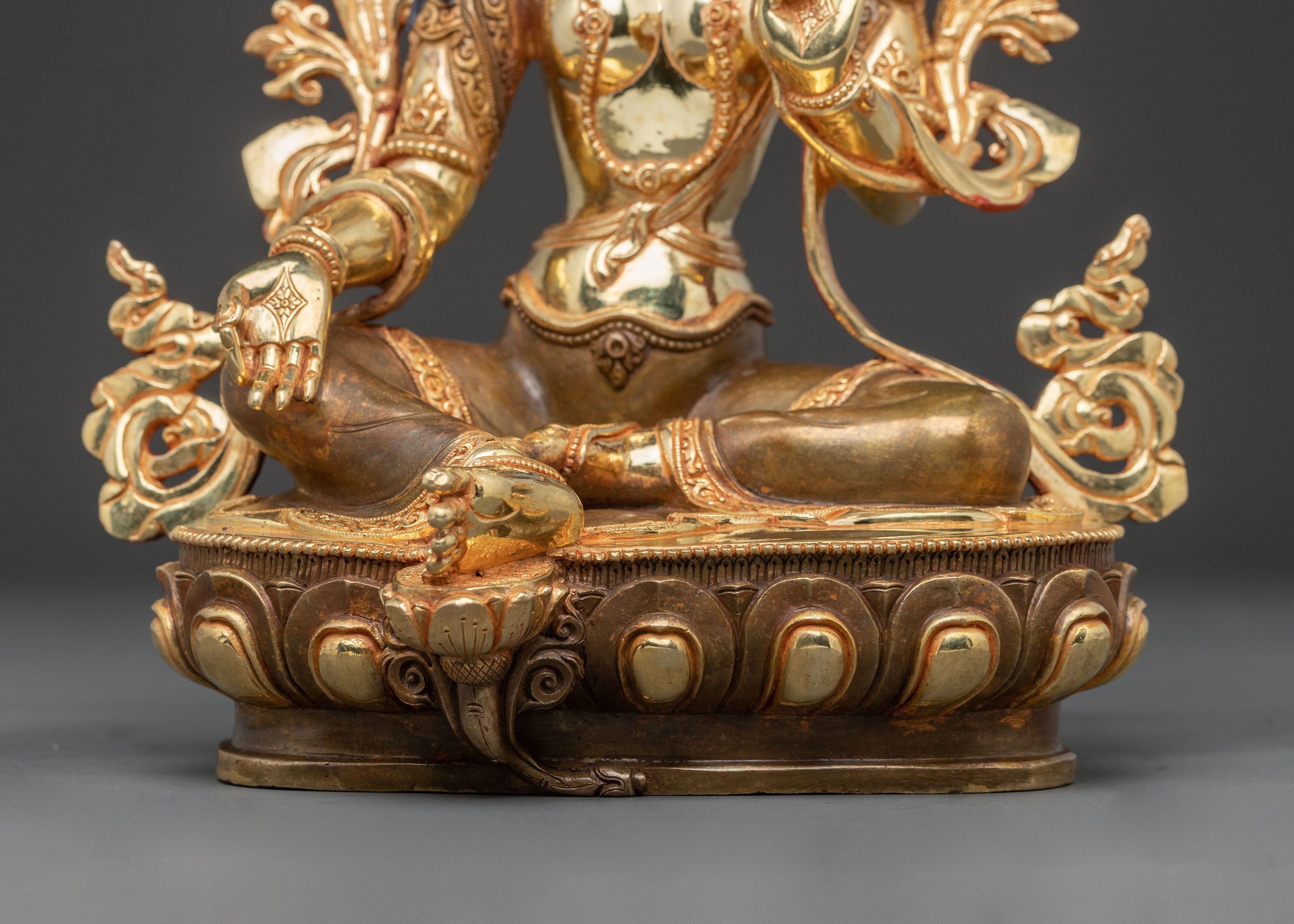 Green Tara Healing Mother Statue | Handcrafted Gold Gilded Copper