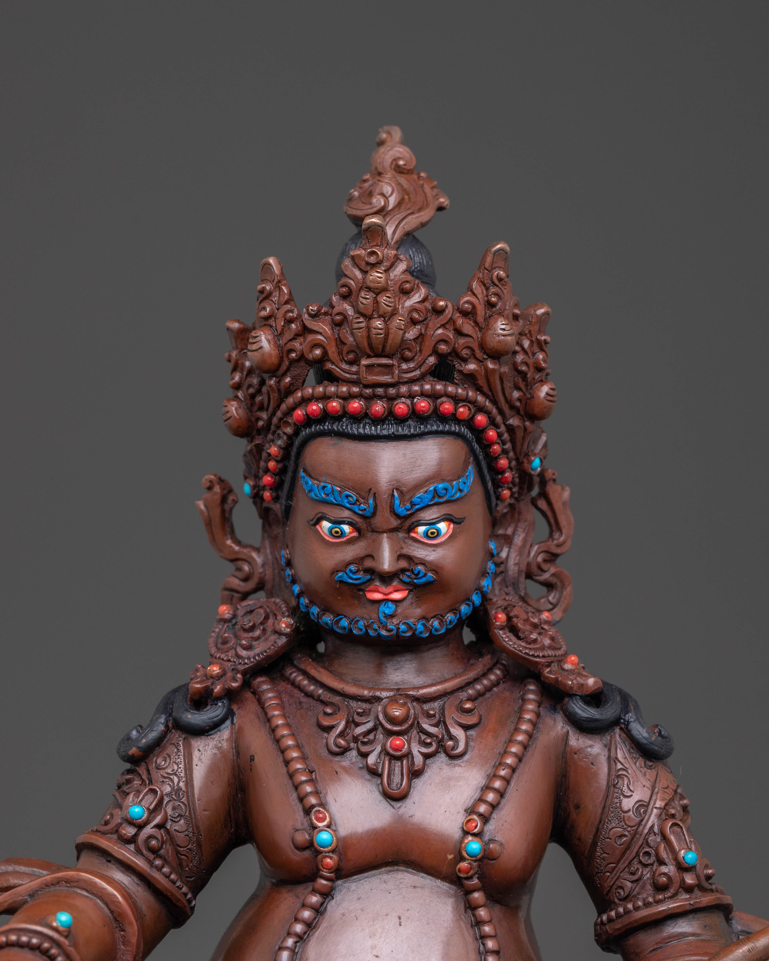 Oxidized Copper Dzambhala Statue with Throne