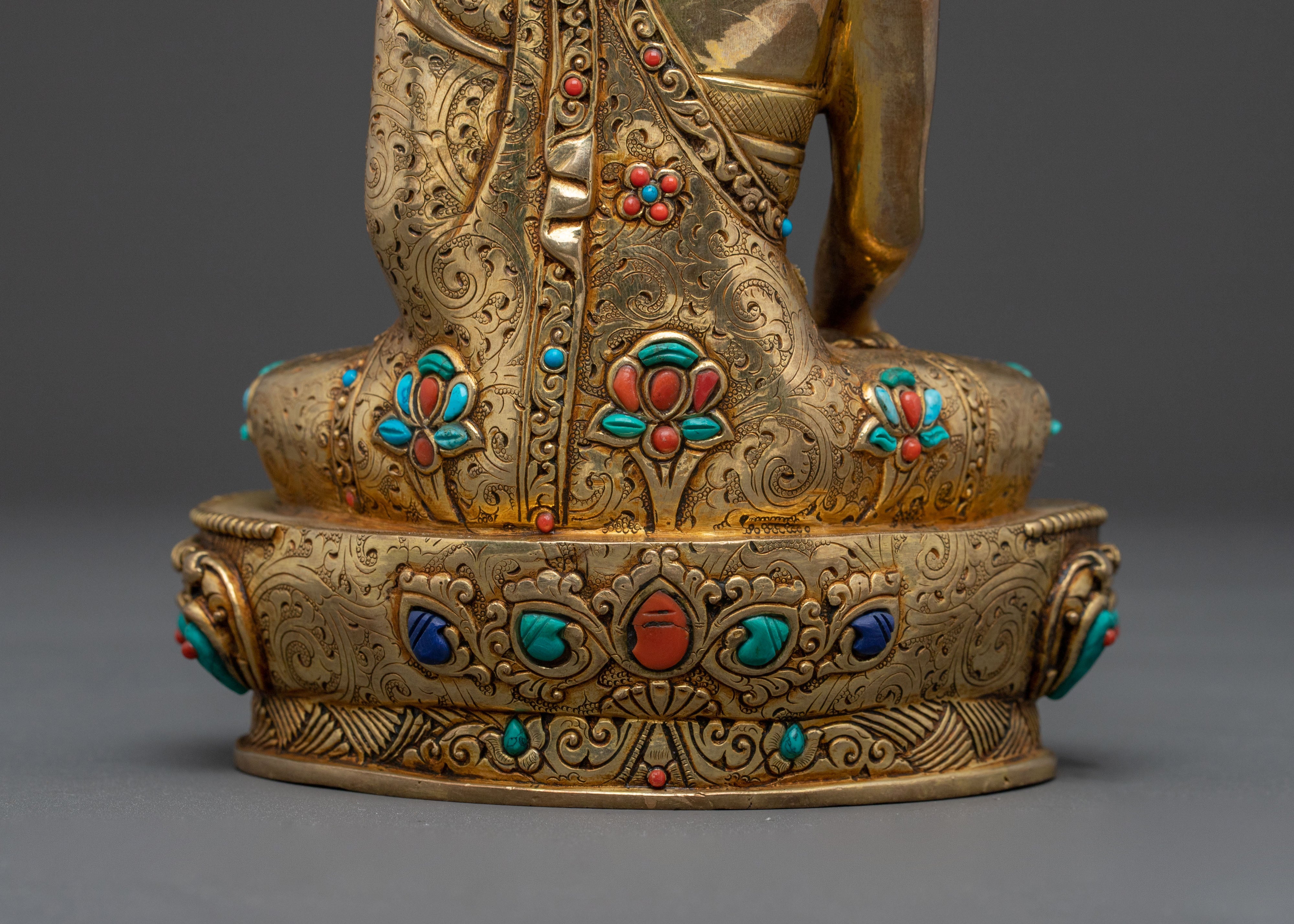 Shakyamuni Buddha in Throne Statue – 24K Gold Gilded Masterpiece