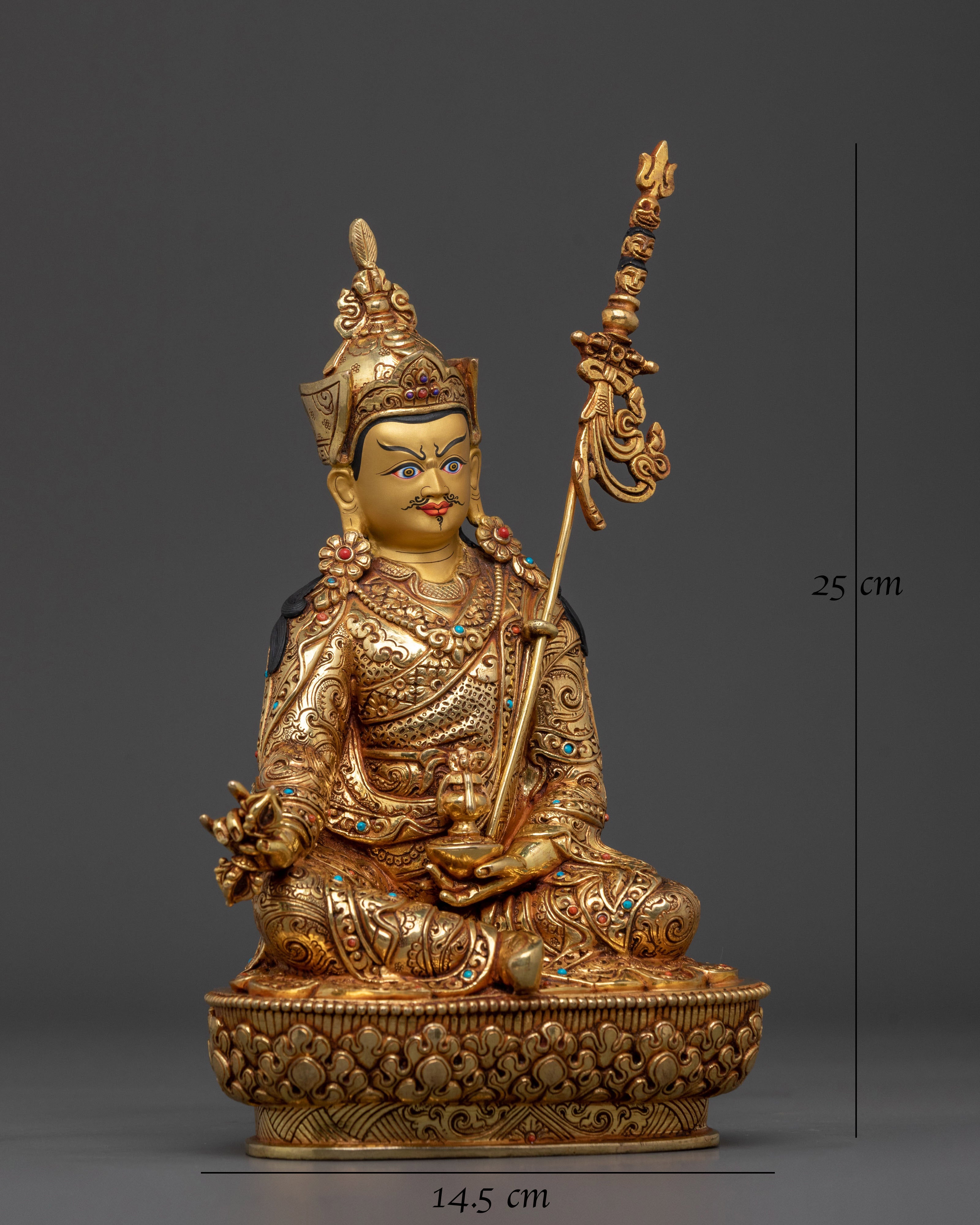 Guru Rinpoche Fire Gold Gilded Statue | Himalayan Artistry