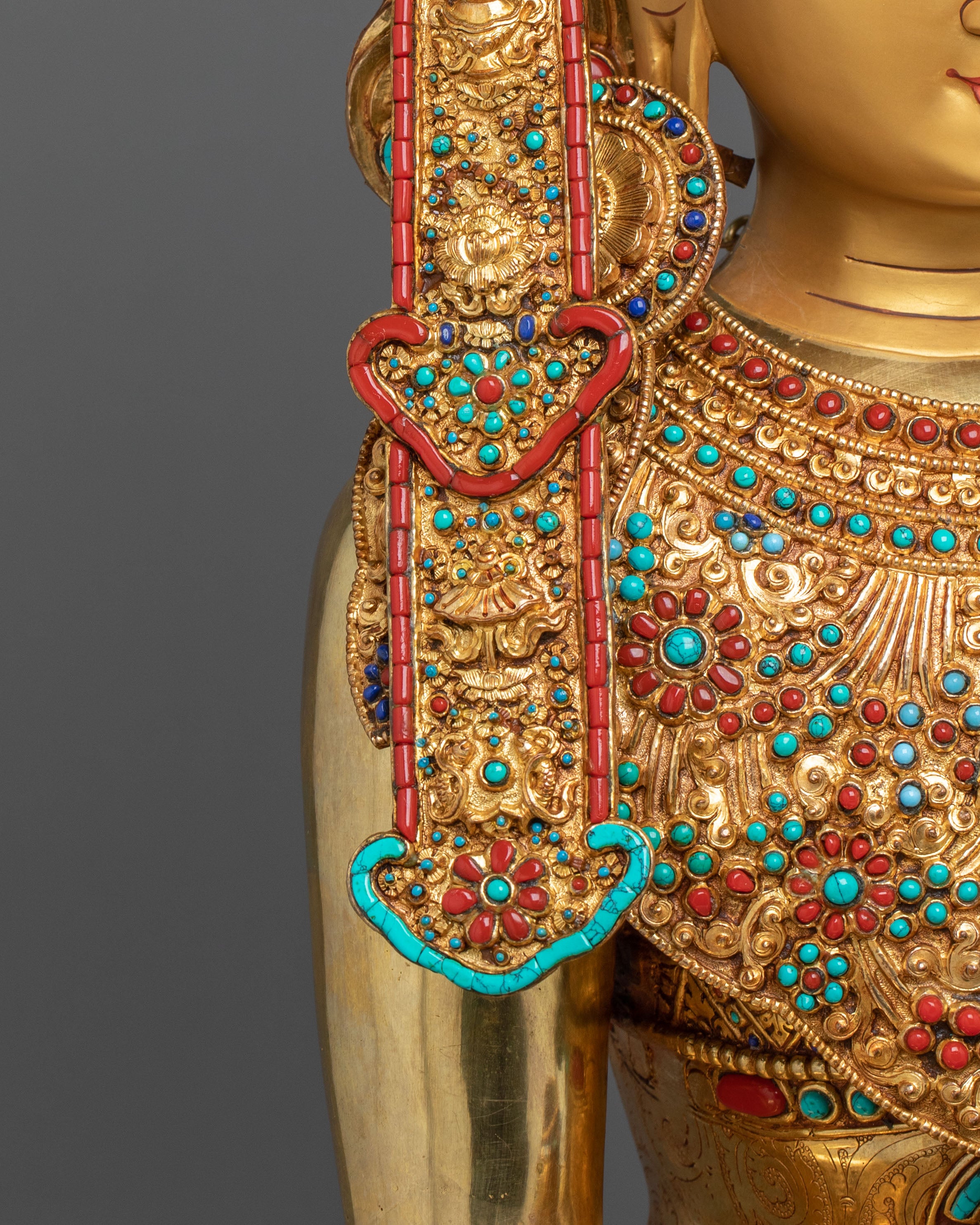 Crown Shakyamuni Buddha Sculpture | 24K Gold Gilded Artistry
