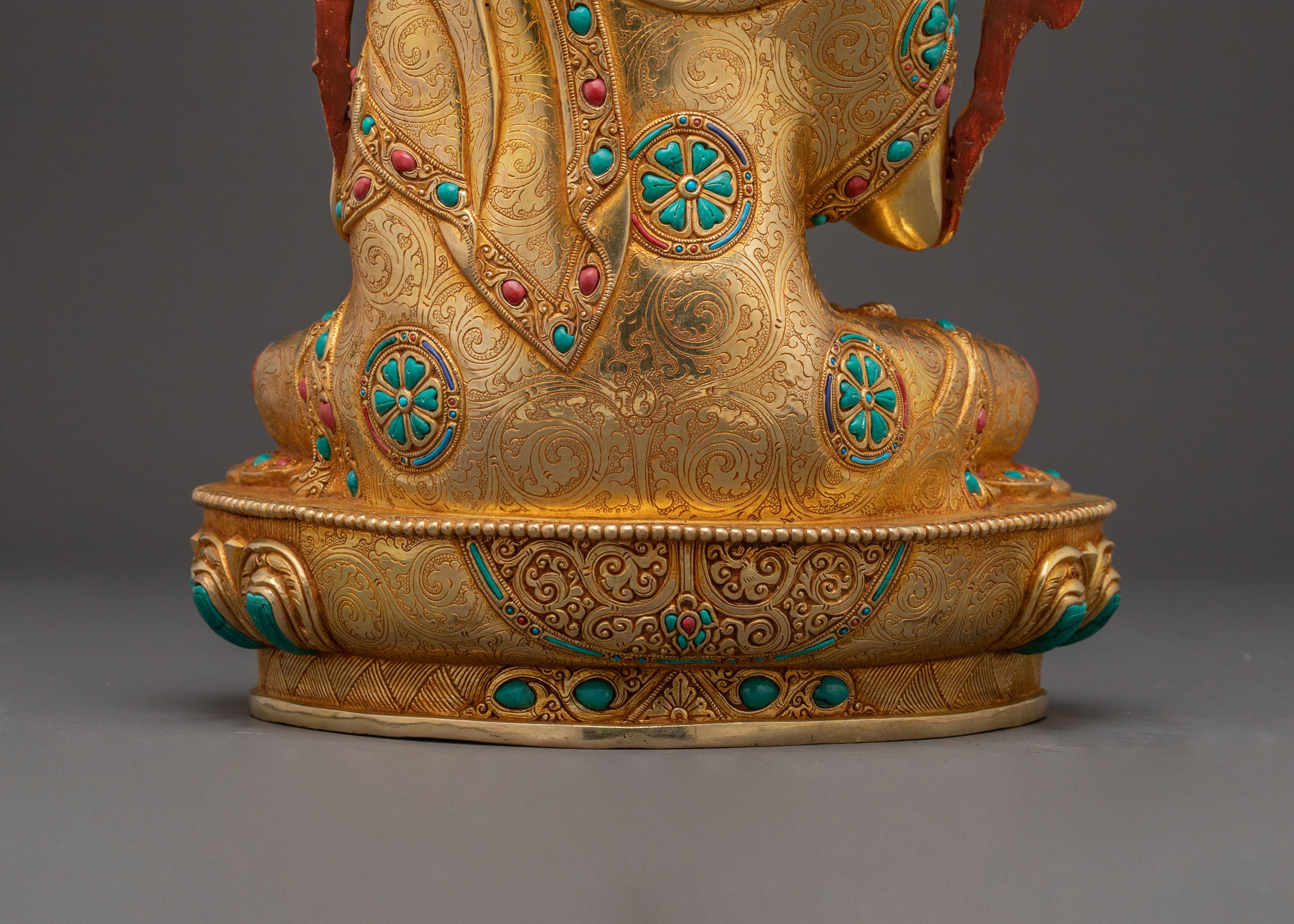 Handcrafted Tsongkhapa Statue – 24K Gold Gilded Masterpiece