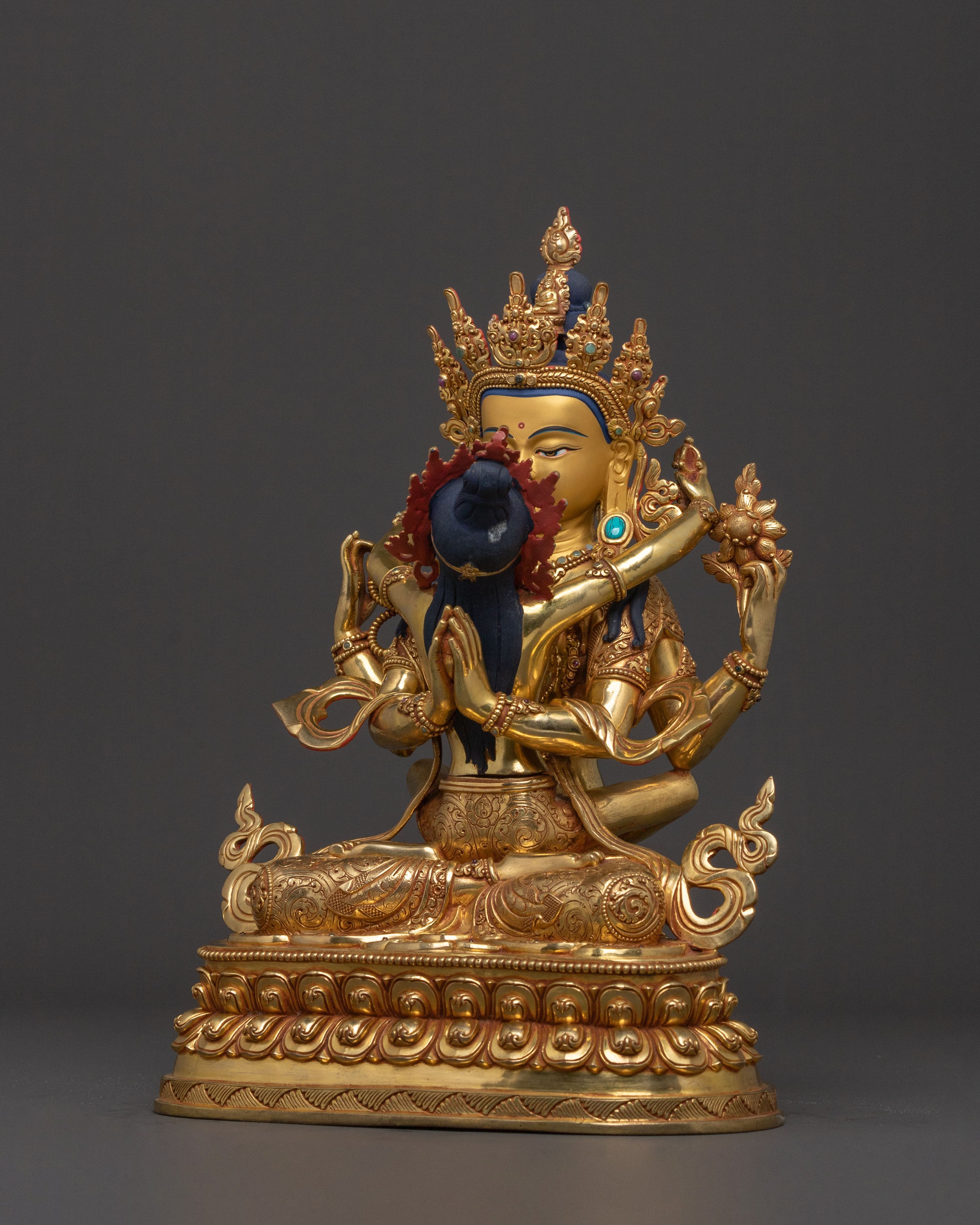 Chenrezig Golden Statue With Consort | Blessing Icons