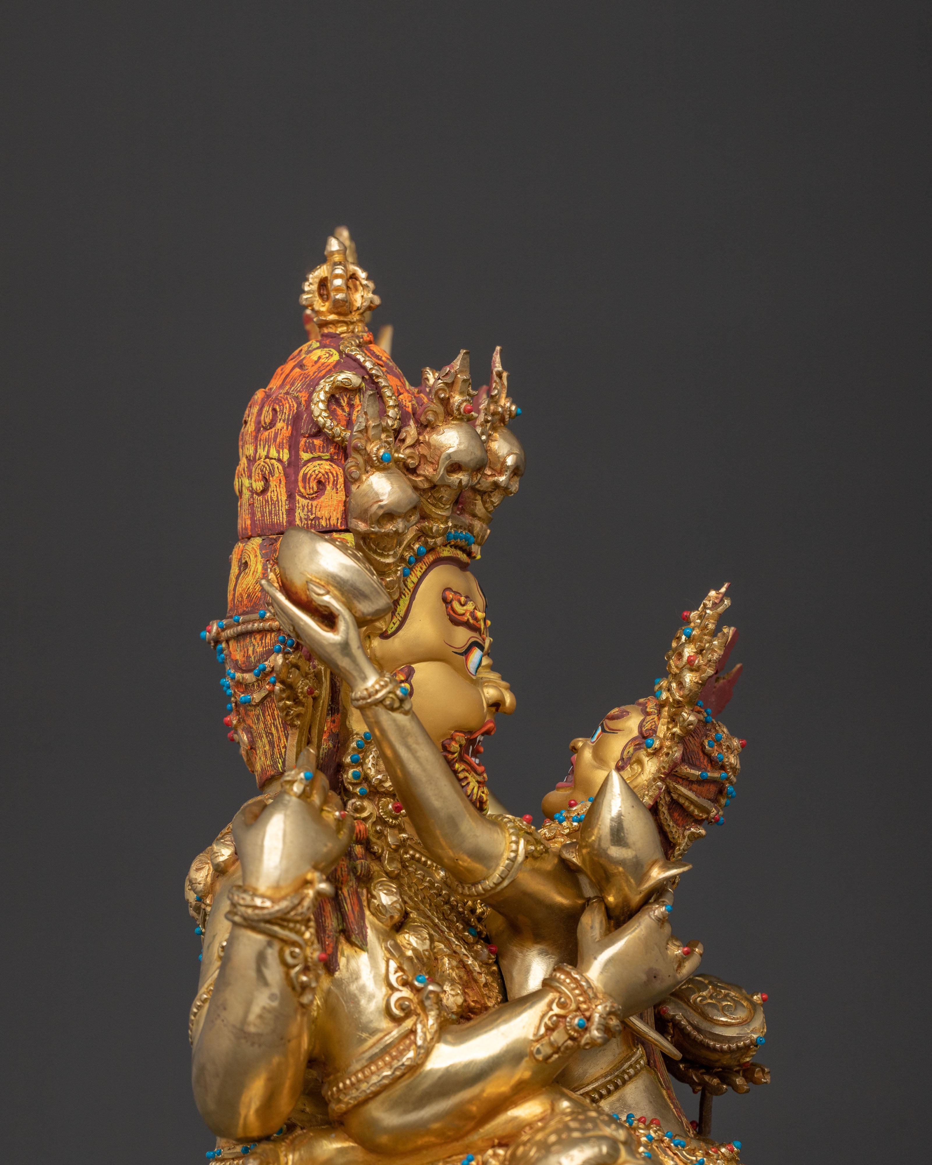 Chaturbhuja Mahakala Statue with Consort | Sacred Figurine