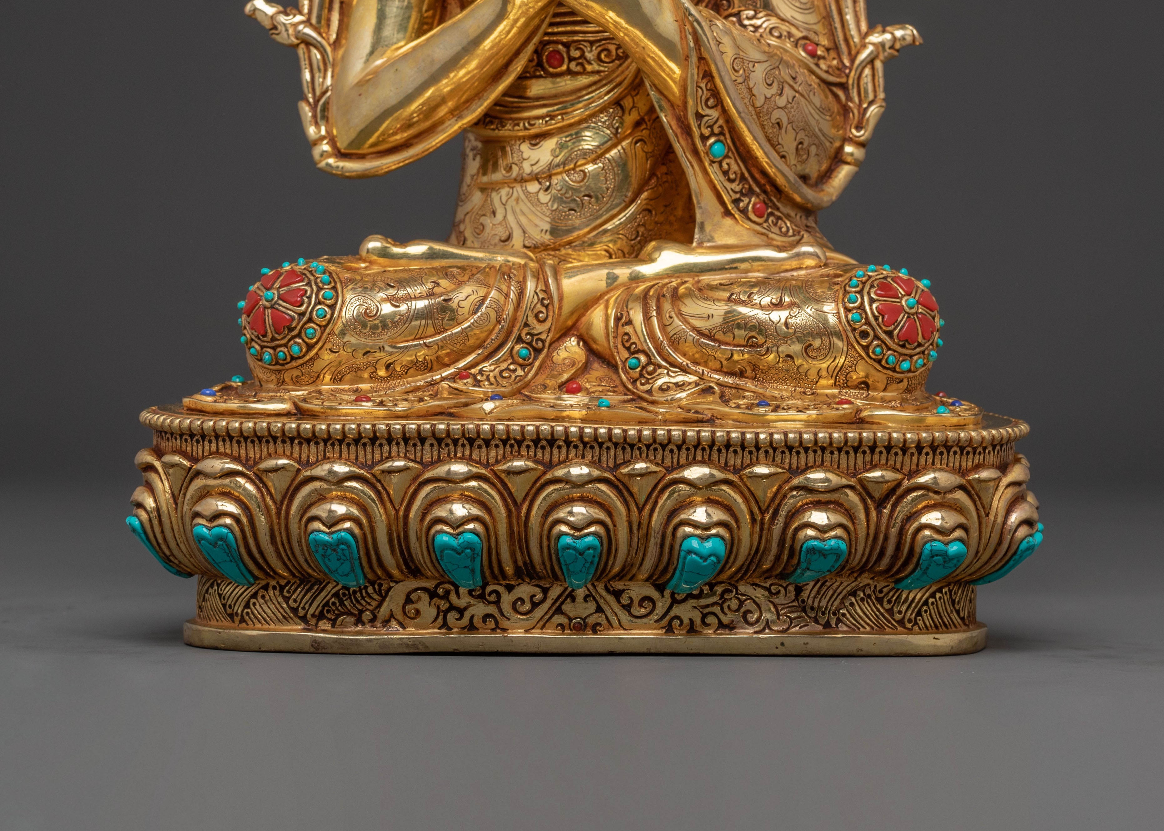 Tsongkhapa 24K Gold Gilded Statue Set for Altar