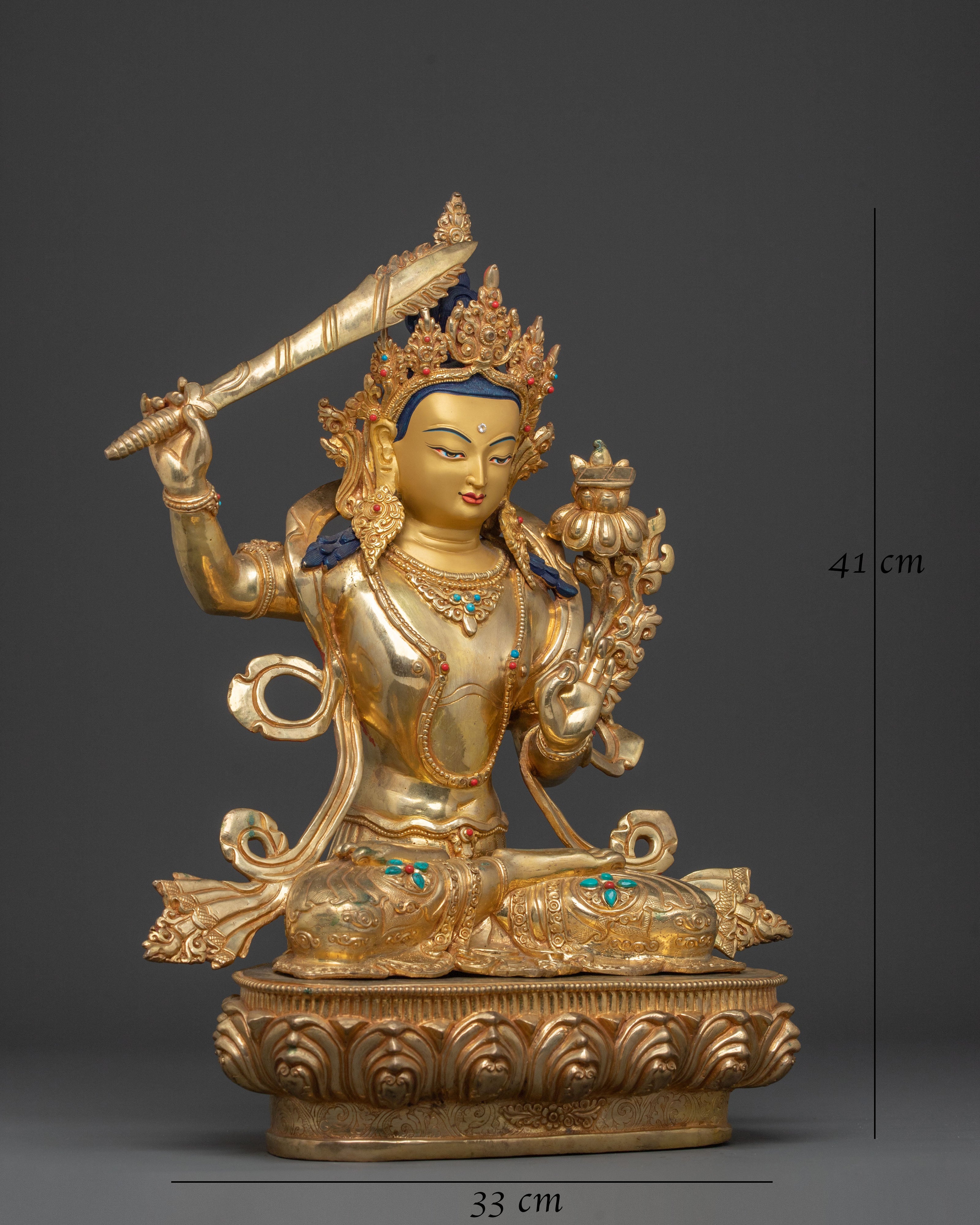 Manjushri Statue Wisdom and Clarity – Hand-Gilded Copper