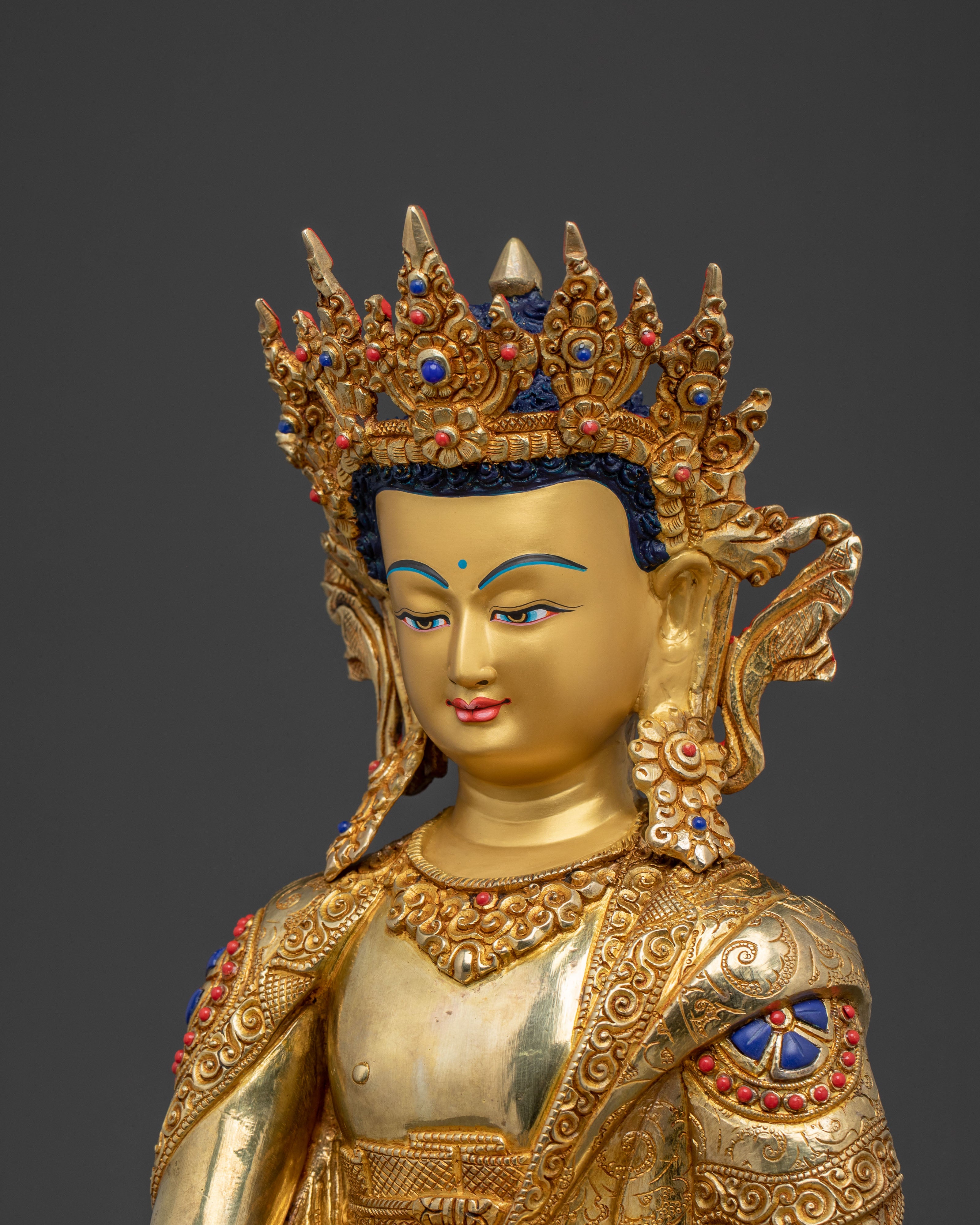 Crown Shakyamuni Buddha Spiritual Statue | 24K Gold Gilded