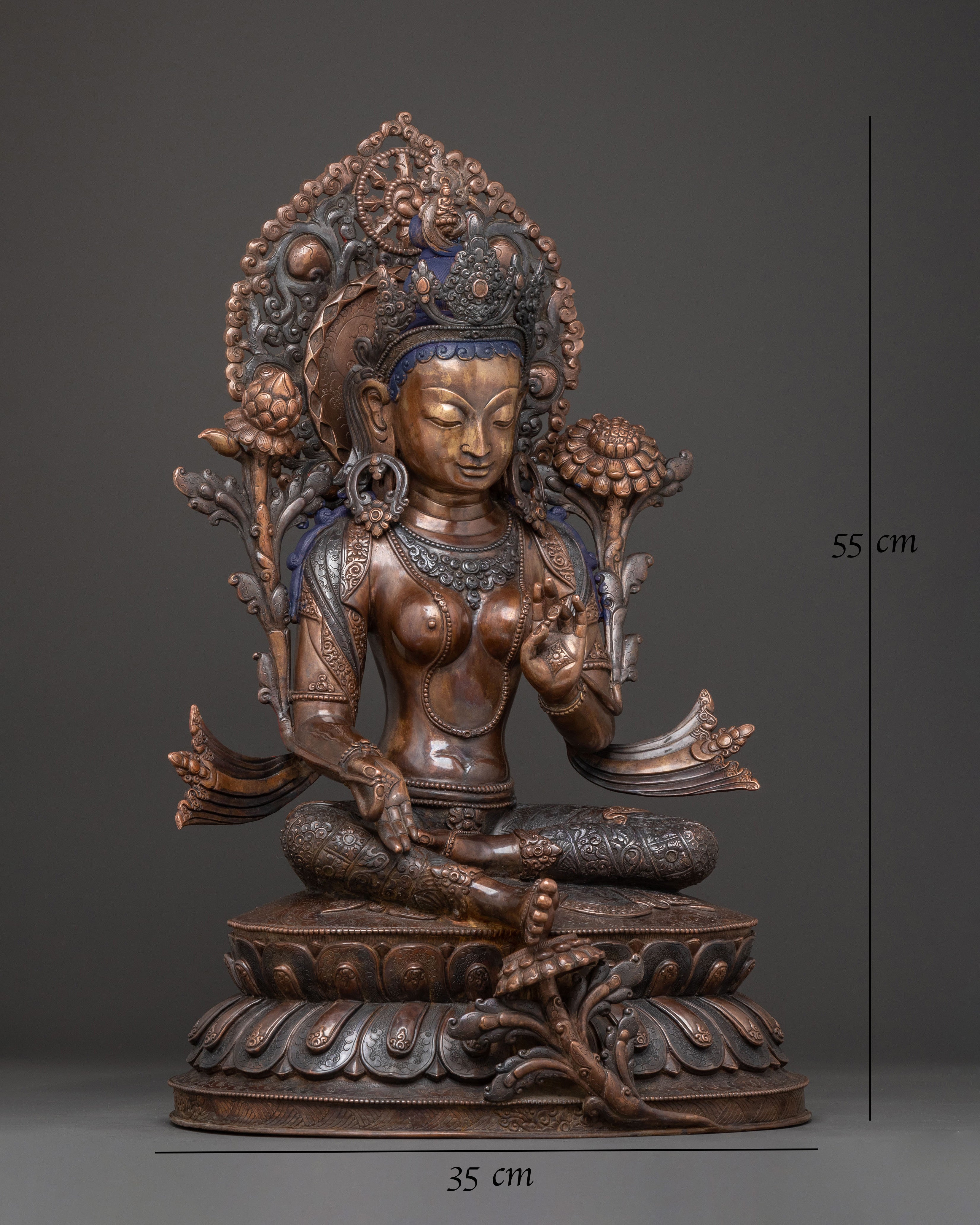 Copper Statue of Green Tara: Oxidized Himalayan Artistry