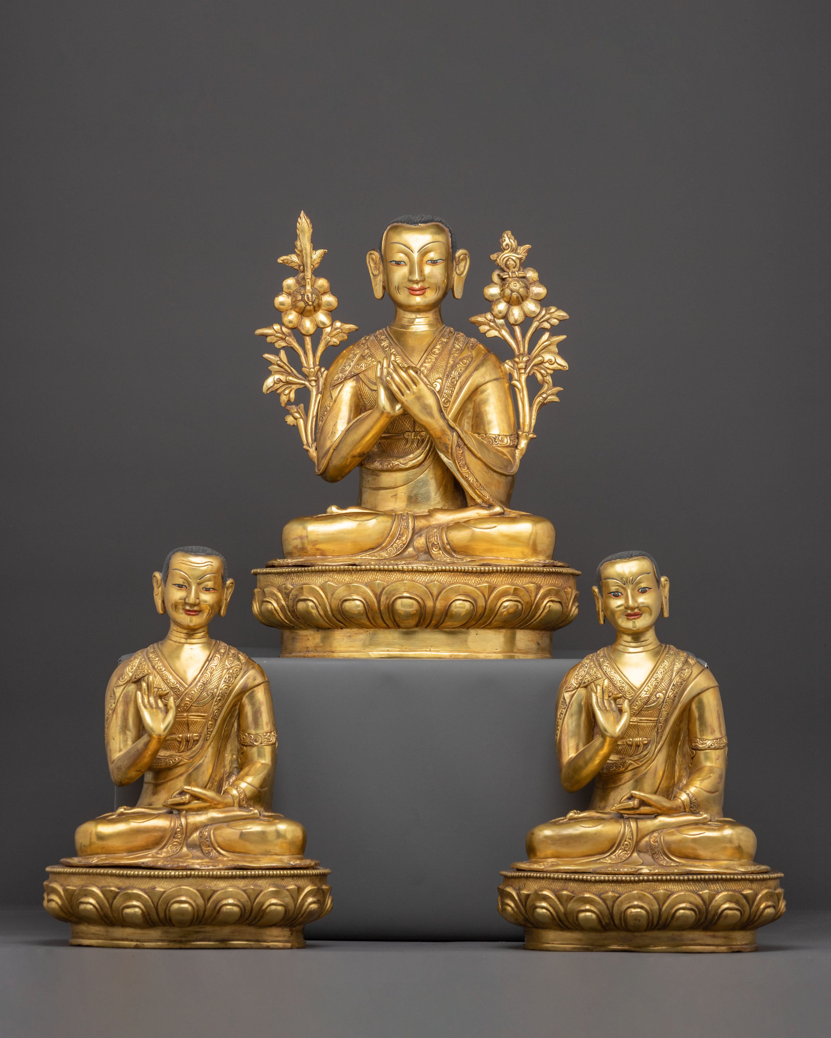 Traditional Statue of Tshongkhapa and His Disciples | Tibetan Master and Followers