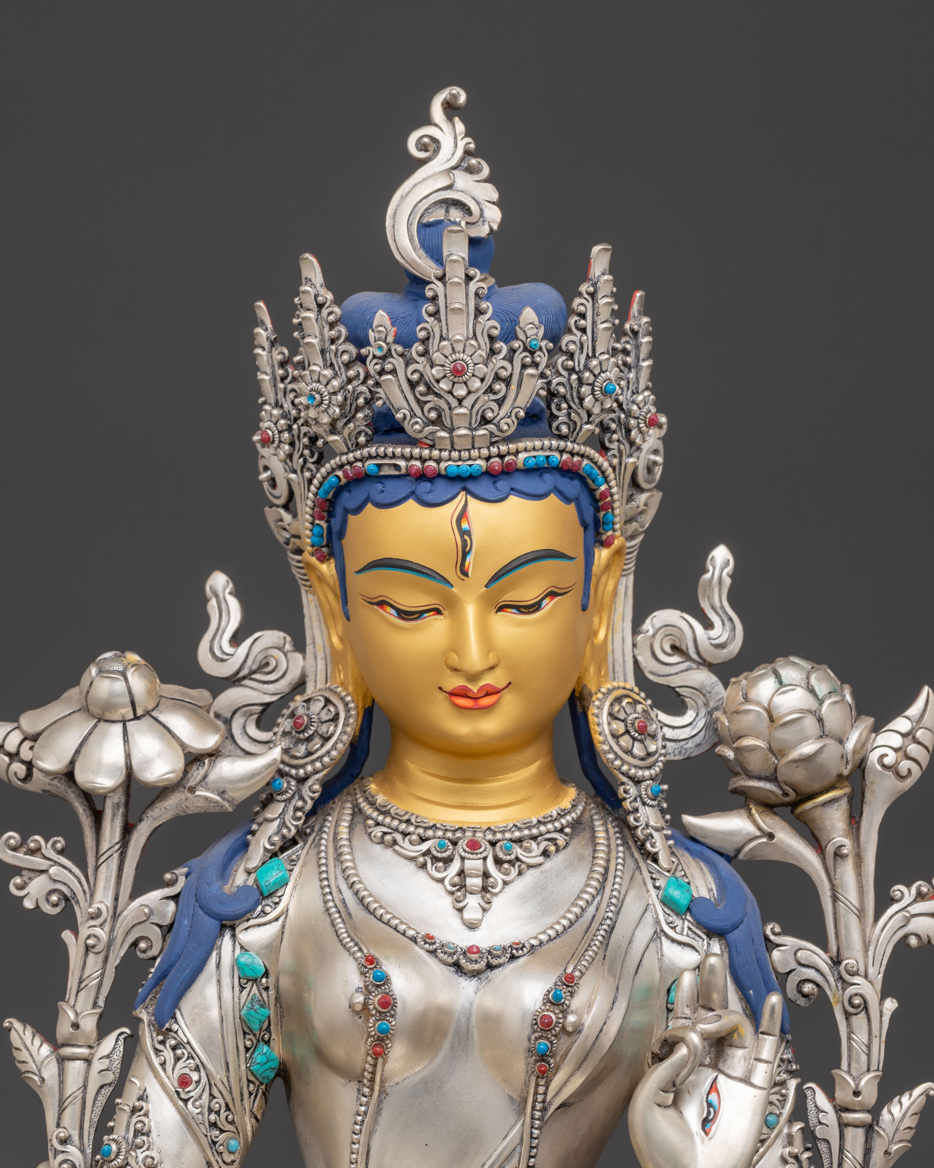 Silver White Tara Figurine: Tibetan Healing Deity | Meditation & Altar Decor