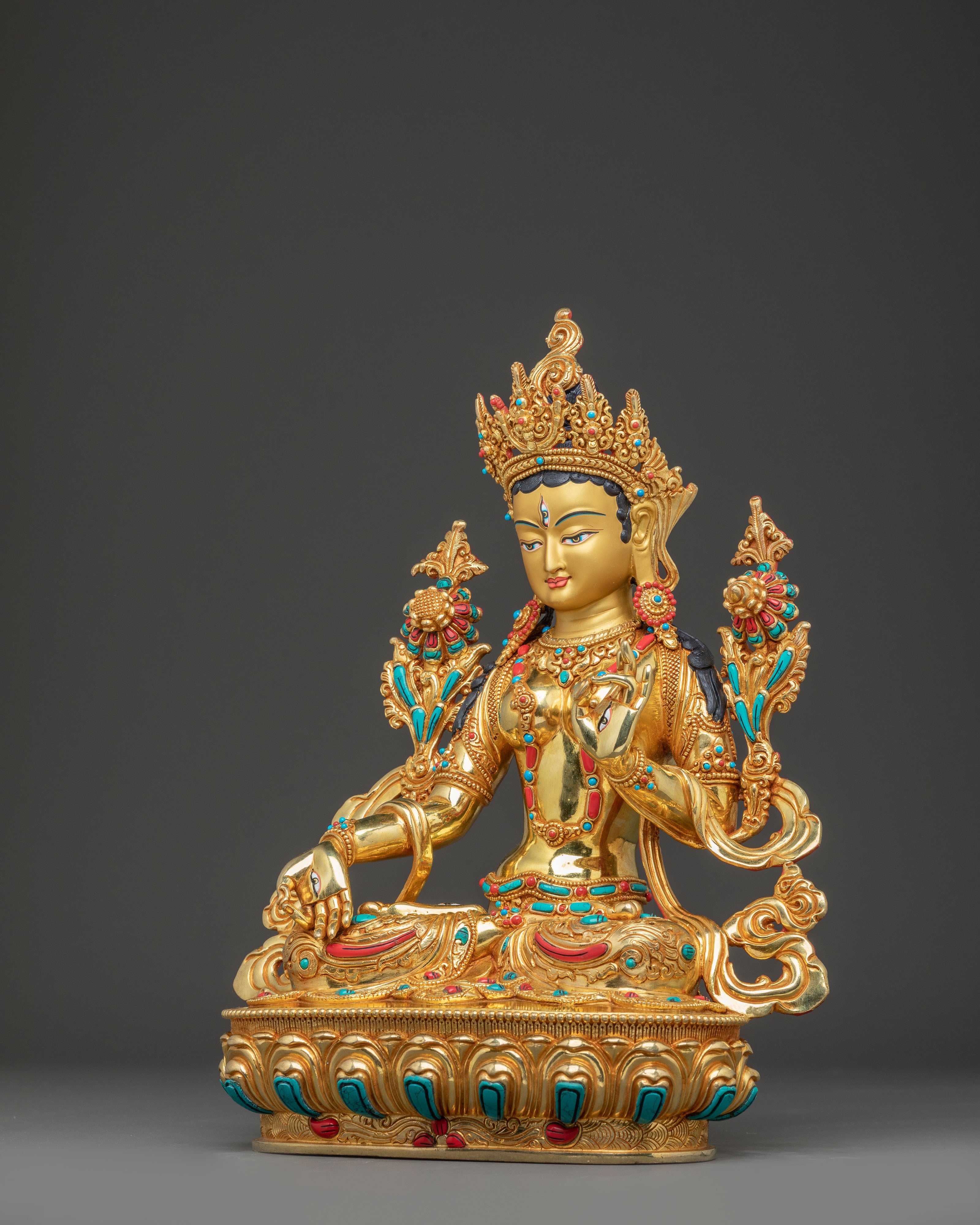 Himalayan White Tara Handmade Statue: Healing Goddess | Traditional Tibetan Art