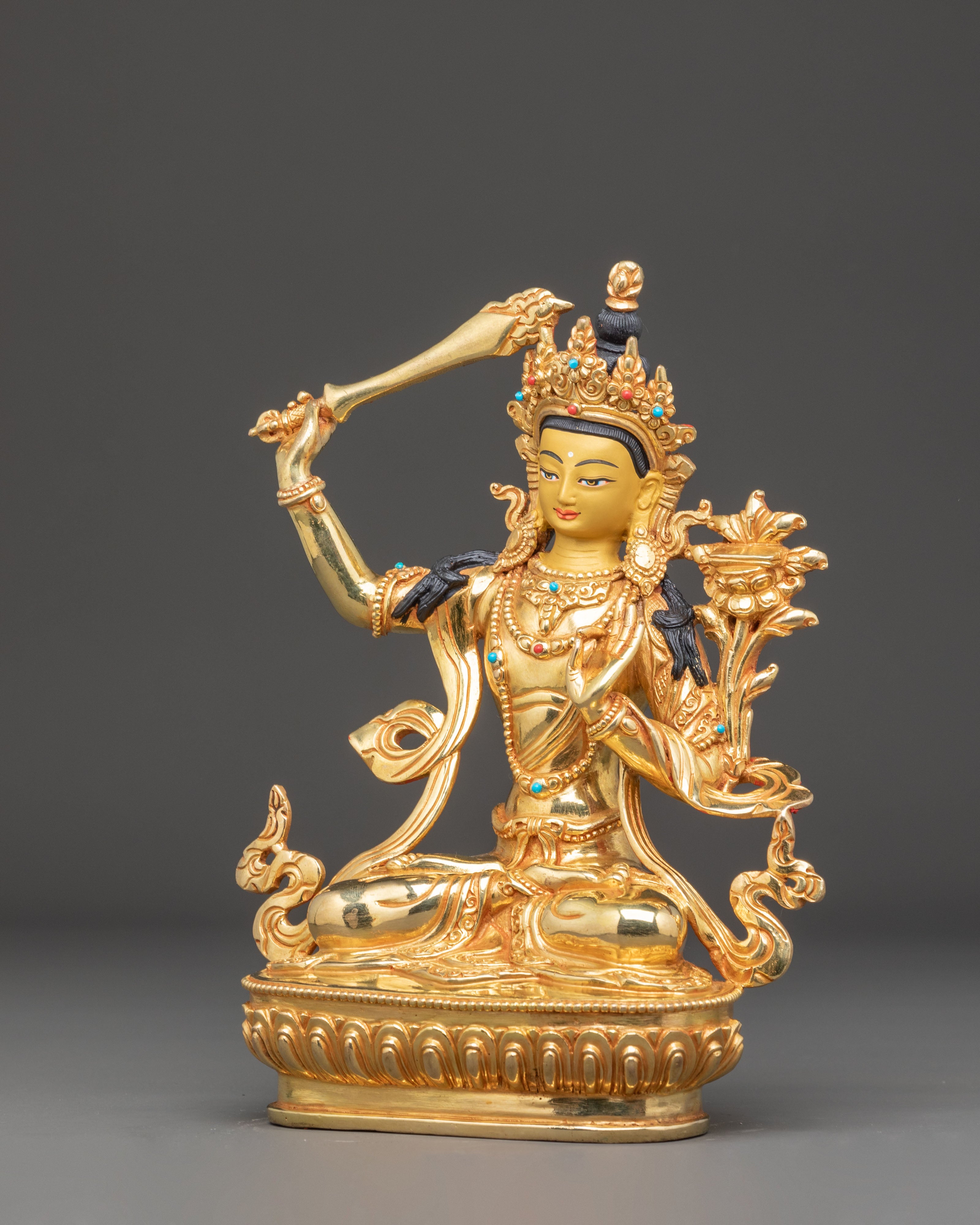 Handmade Buddhist Copper Statue of Bodhisattva Manjushri | Wisdom Deity