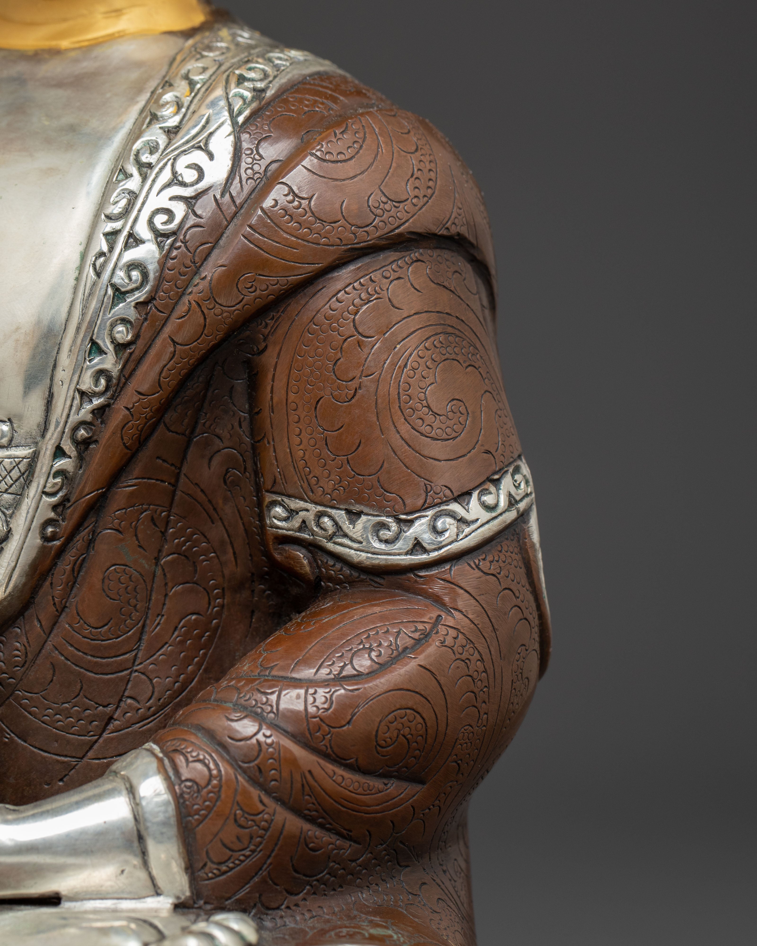 Serene Buddha Shakyamuni Oxidized Copper Statue | Traditional Artwork