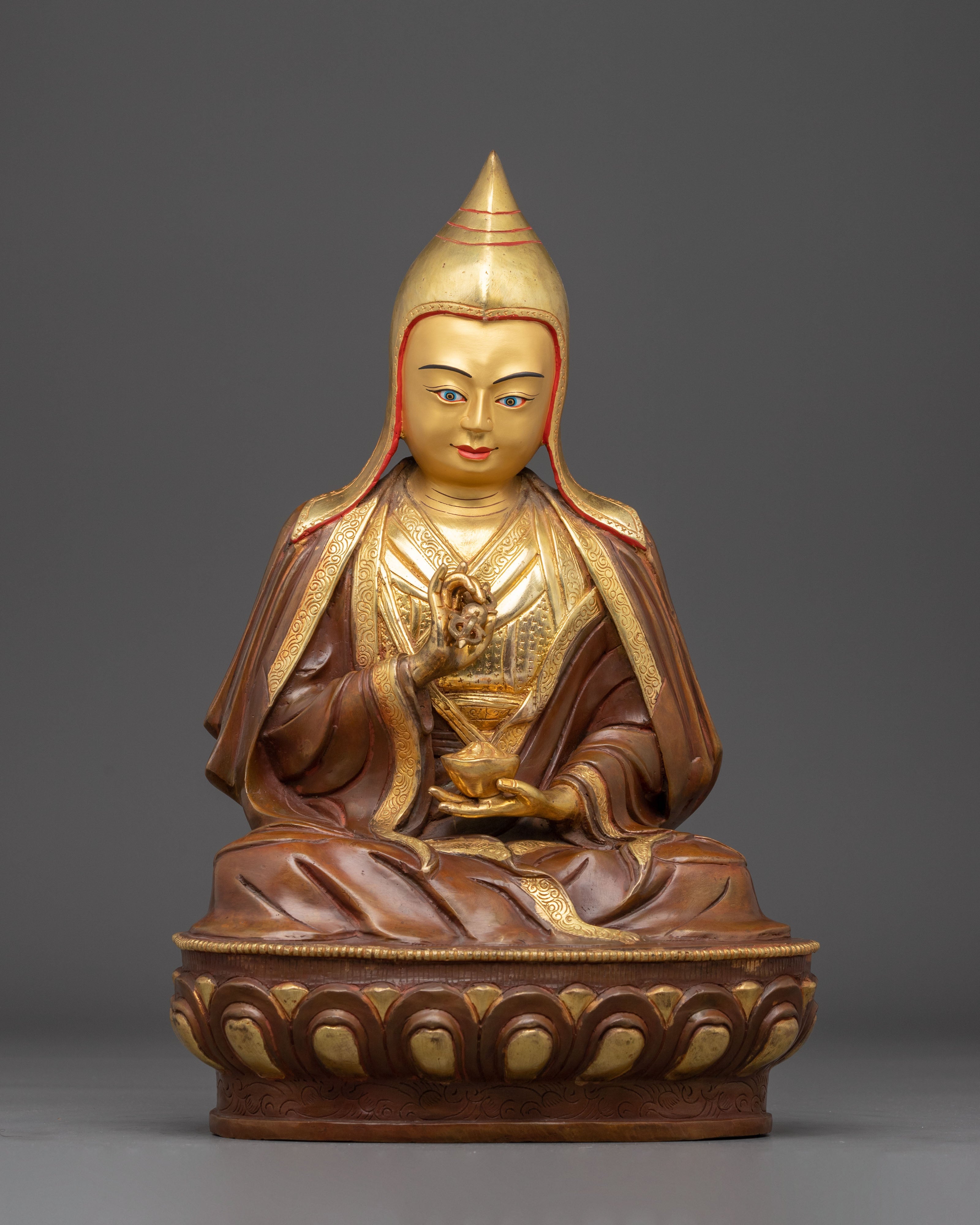 Handmade Golden Statue of Buddhist Master | Himalayan Spiritual Icon