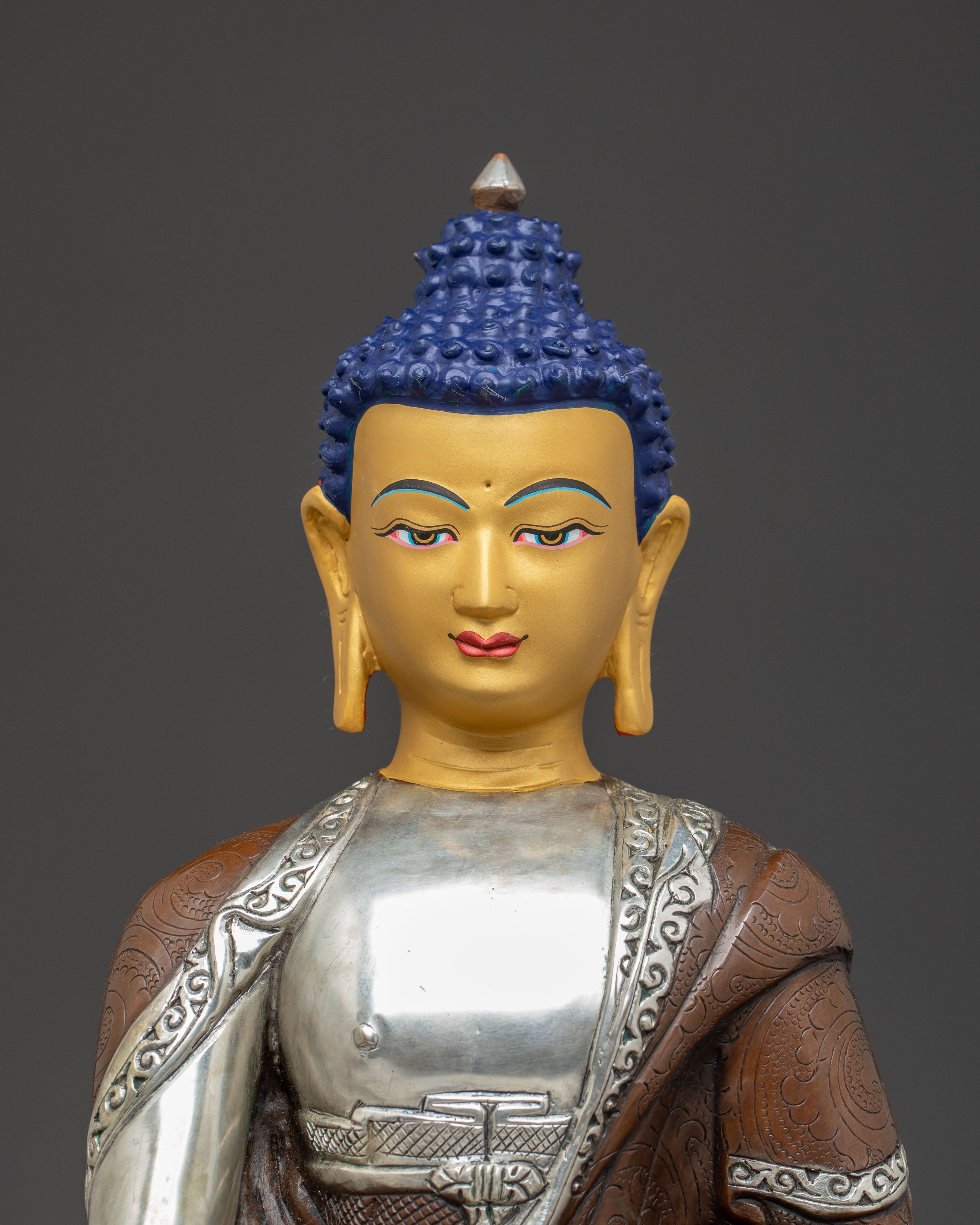 Serene Buddha Shakyamuni Oxidized Copper Statue | Traditional Artwork